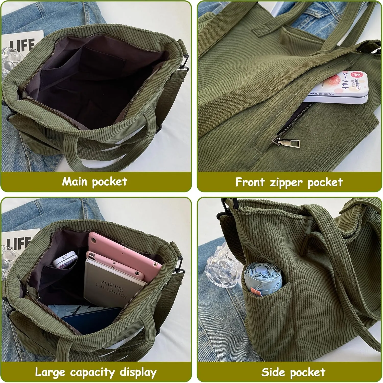 Makukke Corduroy Totes Bag Women - Shoulder Hobo Bag Handbags Crossbody Bag Big Capacity Shopping Purses