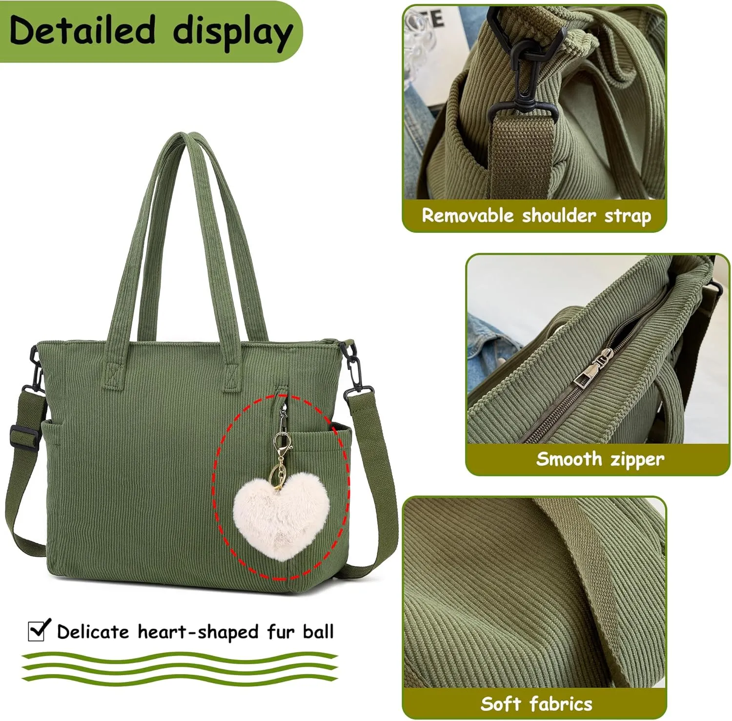 Makukke Corduroy Totes Bag Women - Shoulder Hobo Bag Handbags Crossbody Bag Big Capacity Shopping Purses
