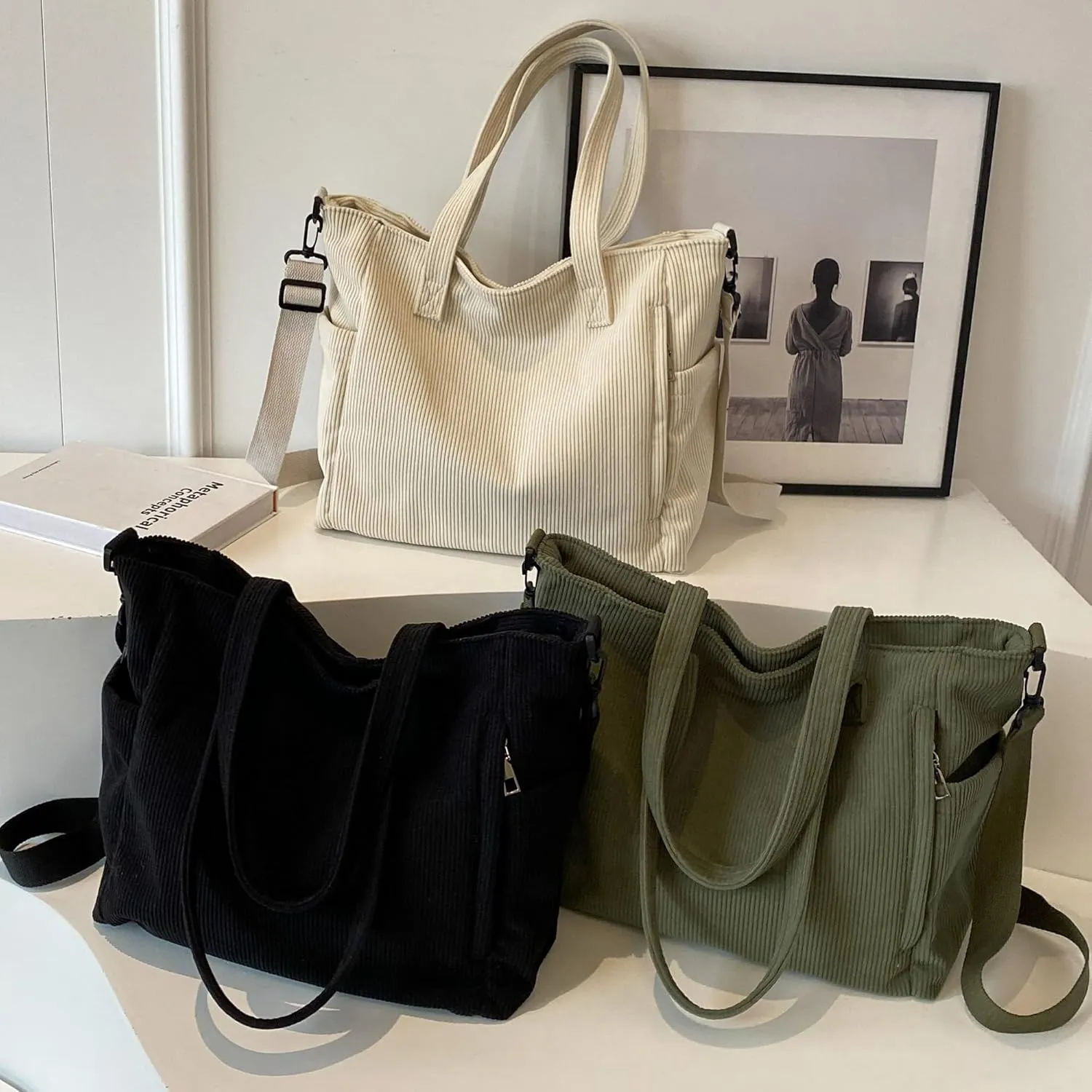 Makukke Corduroy Totes Bag Women - Shoulder Hobo Bag Handbags Crossbody Bag Big Capacity Shopping Purses
