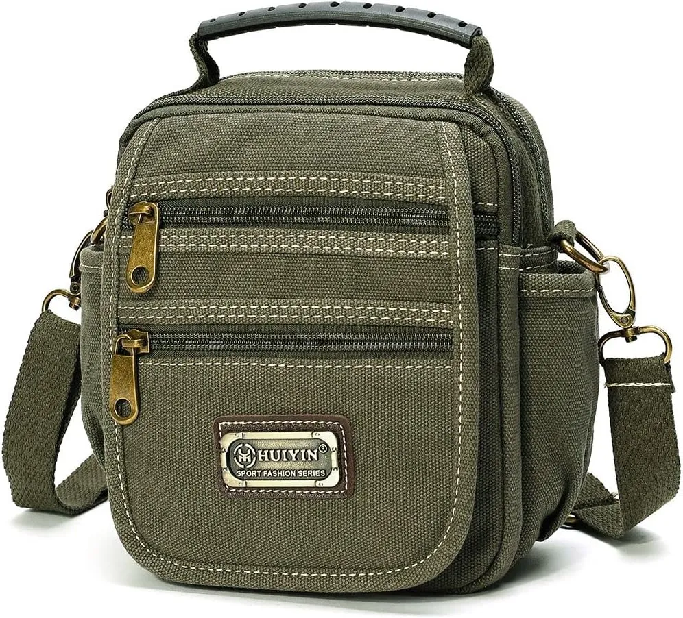 Man Small Canvas Crossbody Phone Purse Bag Mini Messenger Bag Waist Belt Side Bag