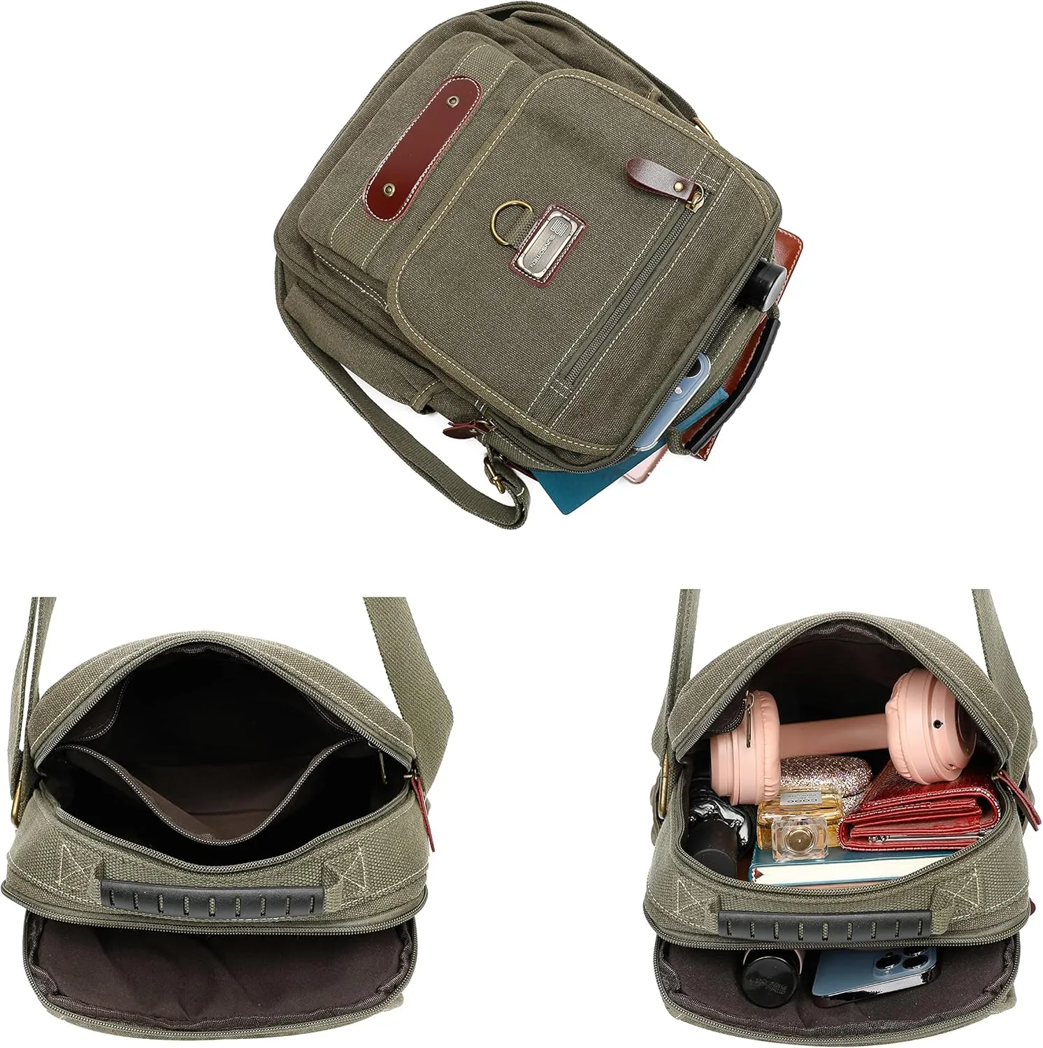 Man Small Canvas Messenger Bag Man Purse Shoulder Bag Crossbody Bag With Water Bottle Pocket 12 Inch