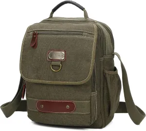 Man Small Canvas Messenger Bag Man Purse Shoulder Bag Crossbody Bag With Water Bottle Pocket 12 Inch