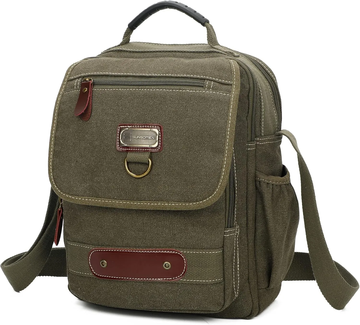 Man Small Canvas Messenger Bag Man Purse Shoulder Bag Crossbody Bag With Water Bottle Pocket 12 Inch