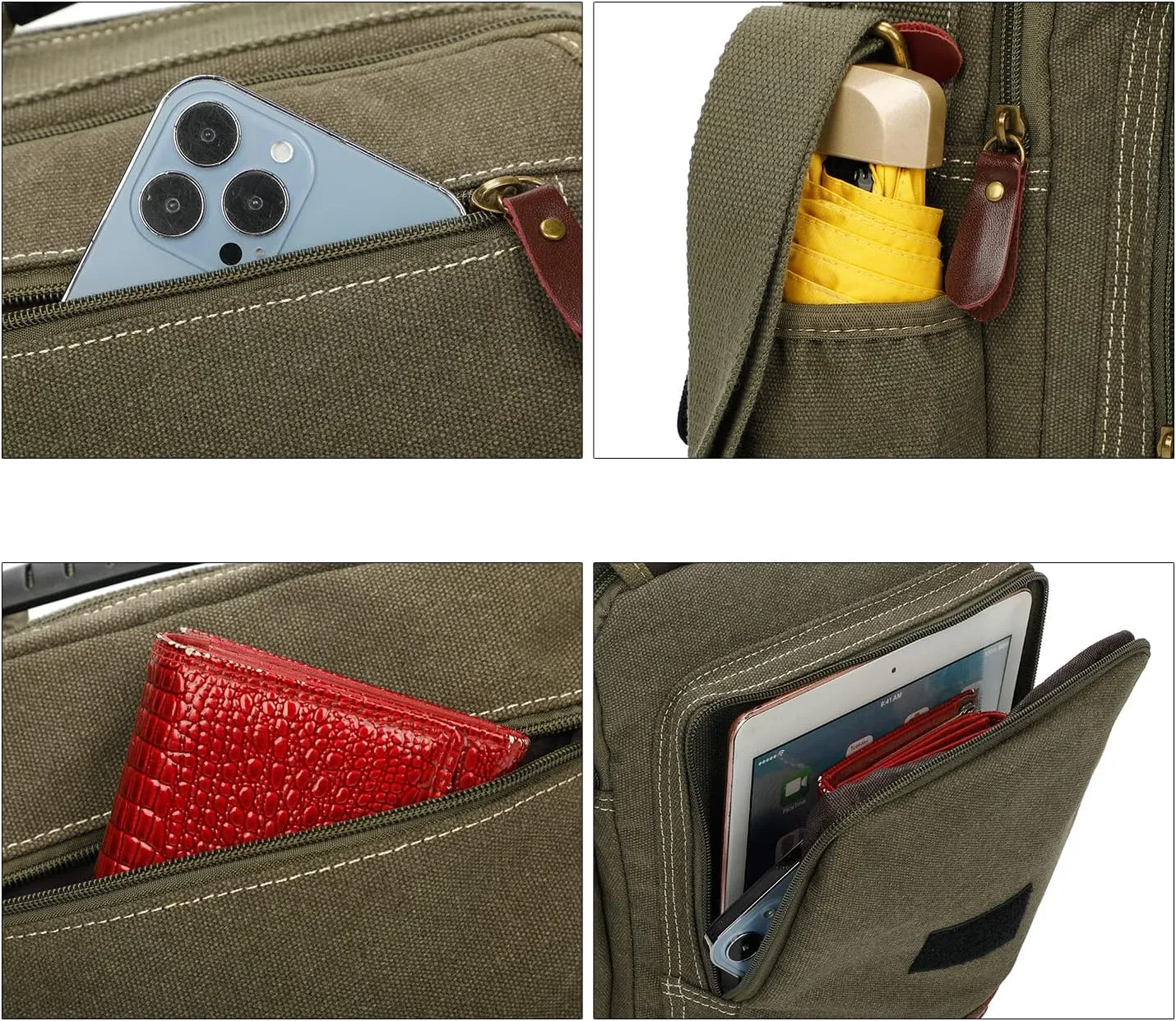 Man Small Canvas Messenger Bag Man Purse Shoulder Bag Crossbody Bag With Water Bottle Pocket 12 Inch