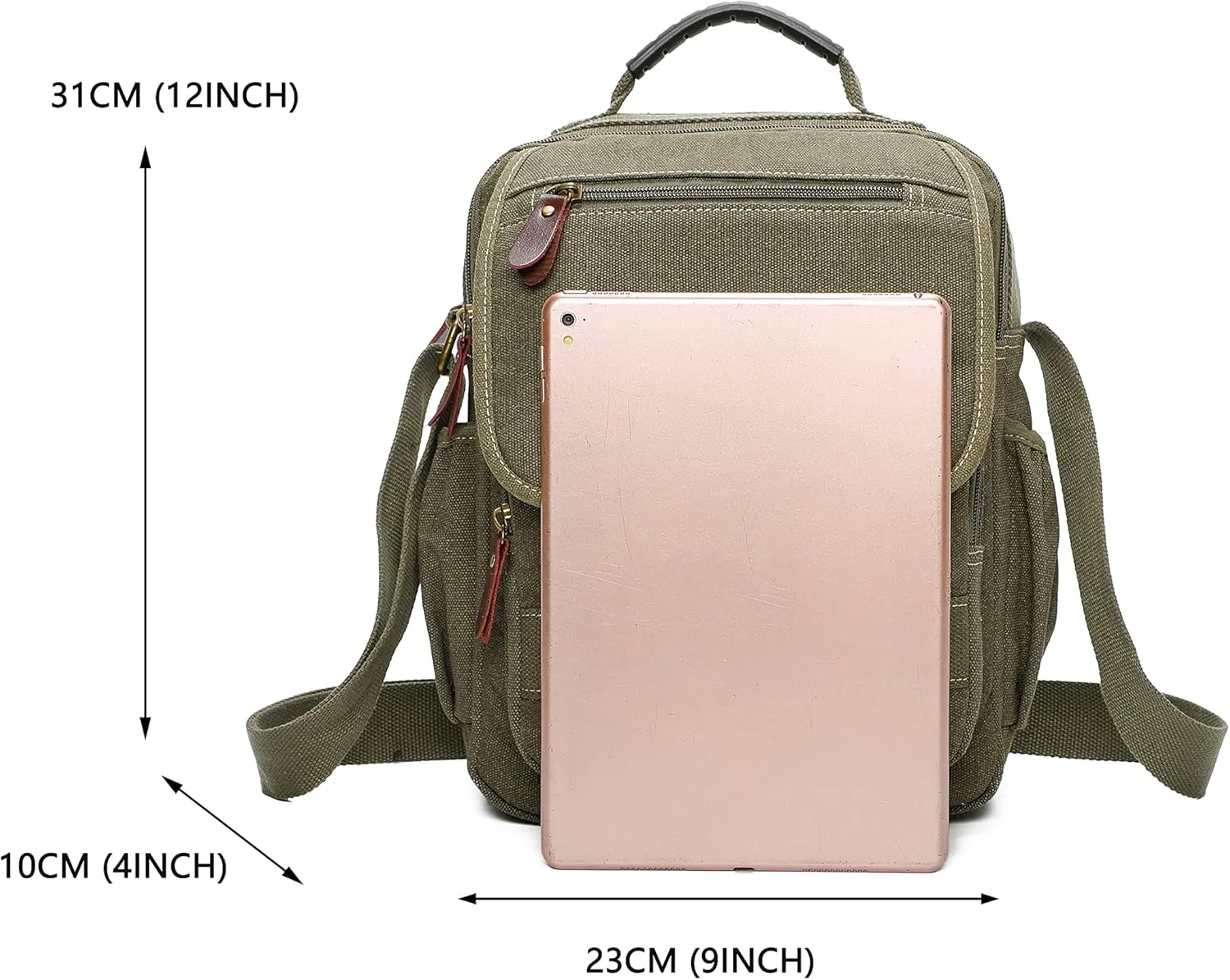 Man Small Canvas Messenger Bag Man Purse Shoulder Bag Crossbody Bag With Water Bottle Pocket 12 Inch