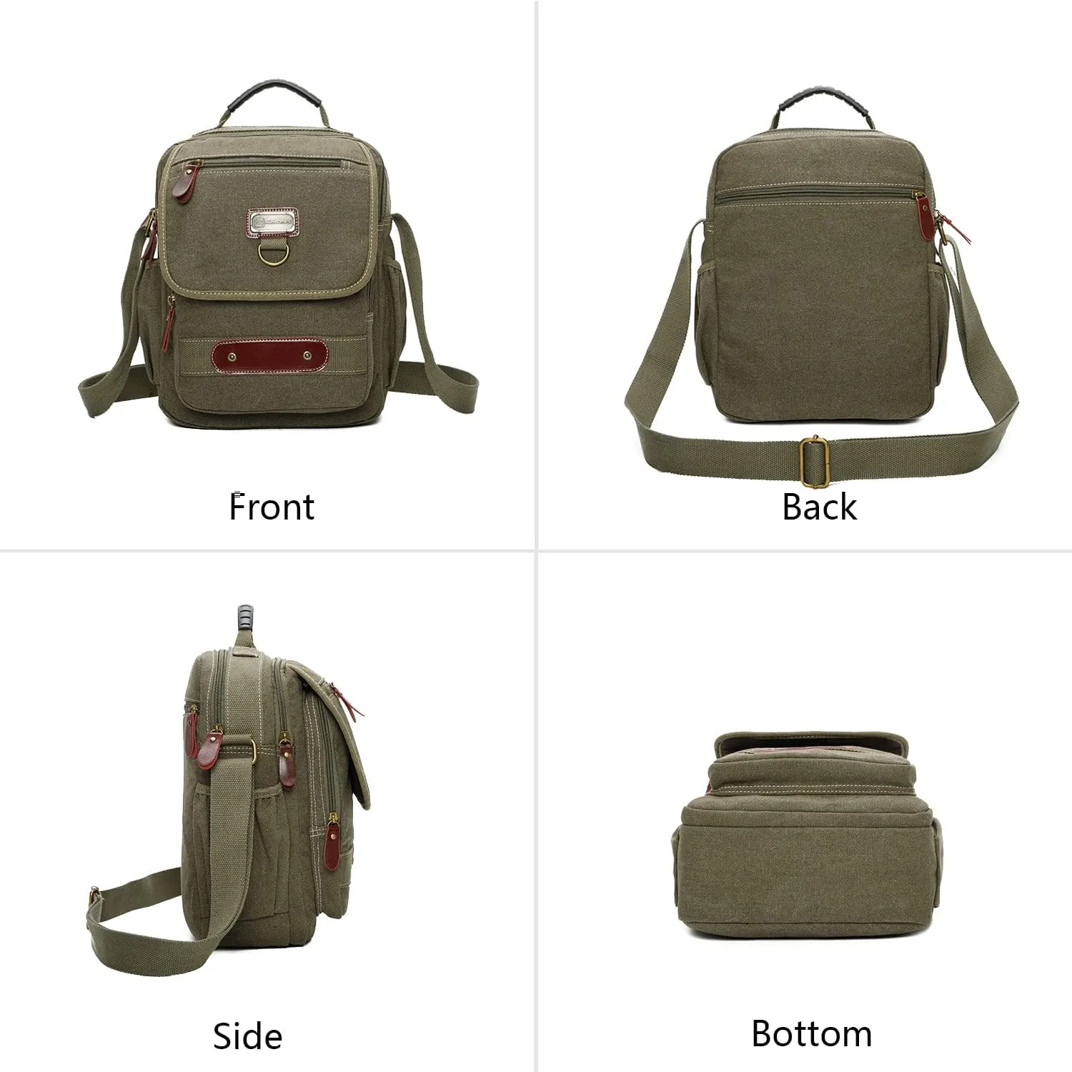 Man Small Canvas Messenger Bag Man Purse Shoulder Bag Crossbody Bag With Water Bottle Pocket 12 Inch