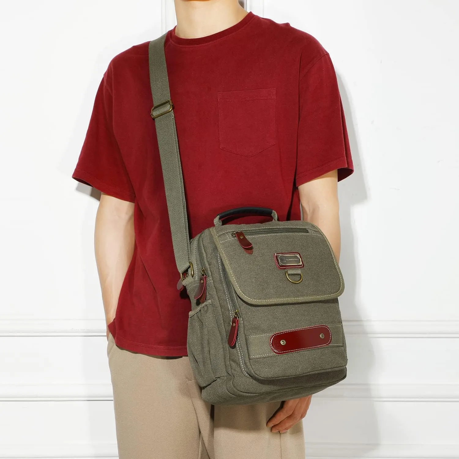 Man Small Canvas Messenger Bag Man Purse Shoulder Bag Crossbody Bag With Water Bottle Pocket 12 Inch