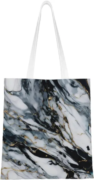 Marble Print Canvas Tote Bag Reusable Shoulder Shopping Bags For Daily Use Shopping Travel