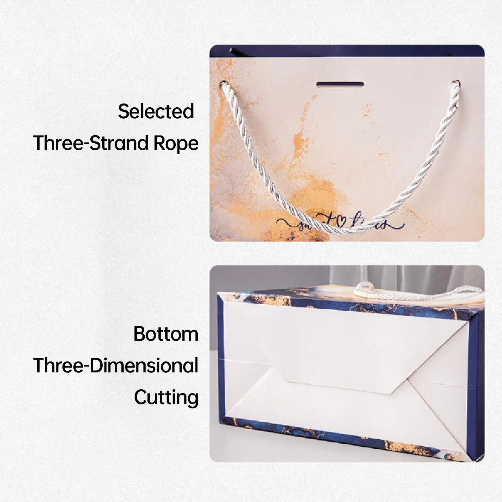 Marble Texture Gift Bag with Ribbon 10PCS White