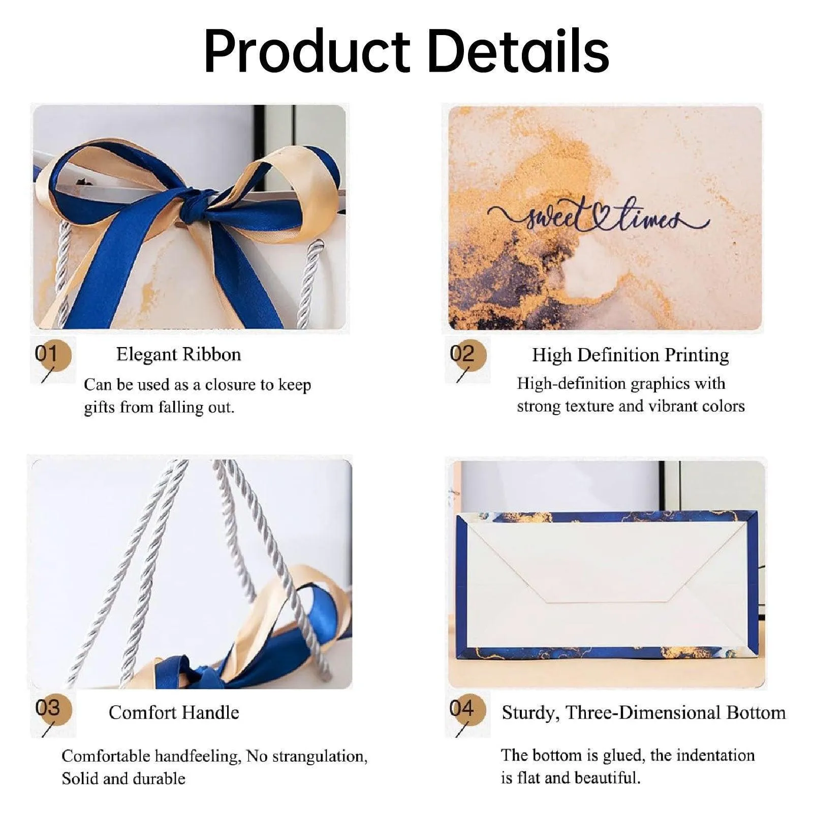 Marble Texture Gift Bag with Ribbon 10PCS White