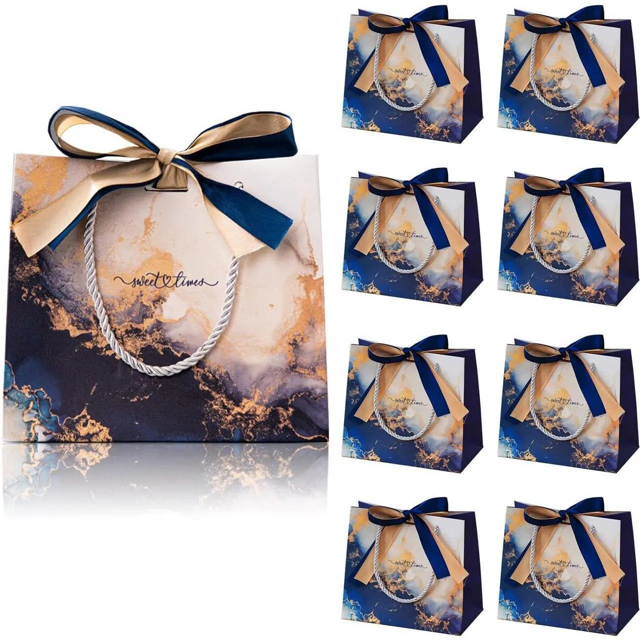 Marble Texture Gift Bag with Ribbon 10PCS White