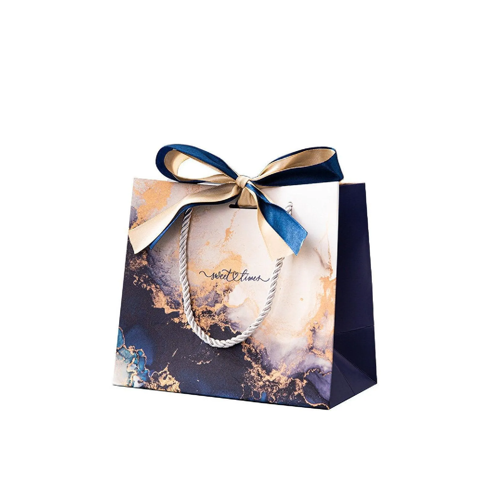 Marble Texture Gift Bag with Ribbon 10PCS White