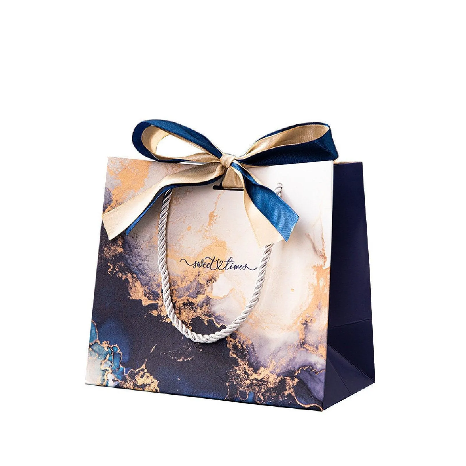 Marble Texture Gift Bag with Ribbon 10PCS White