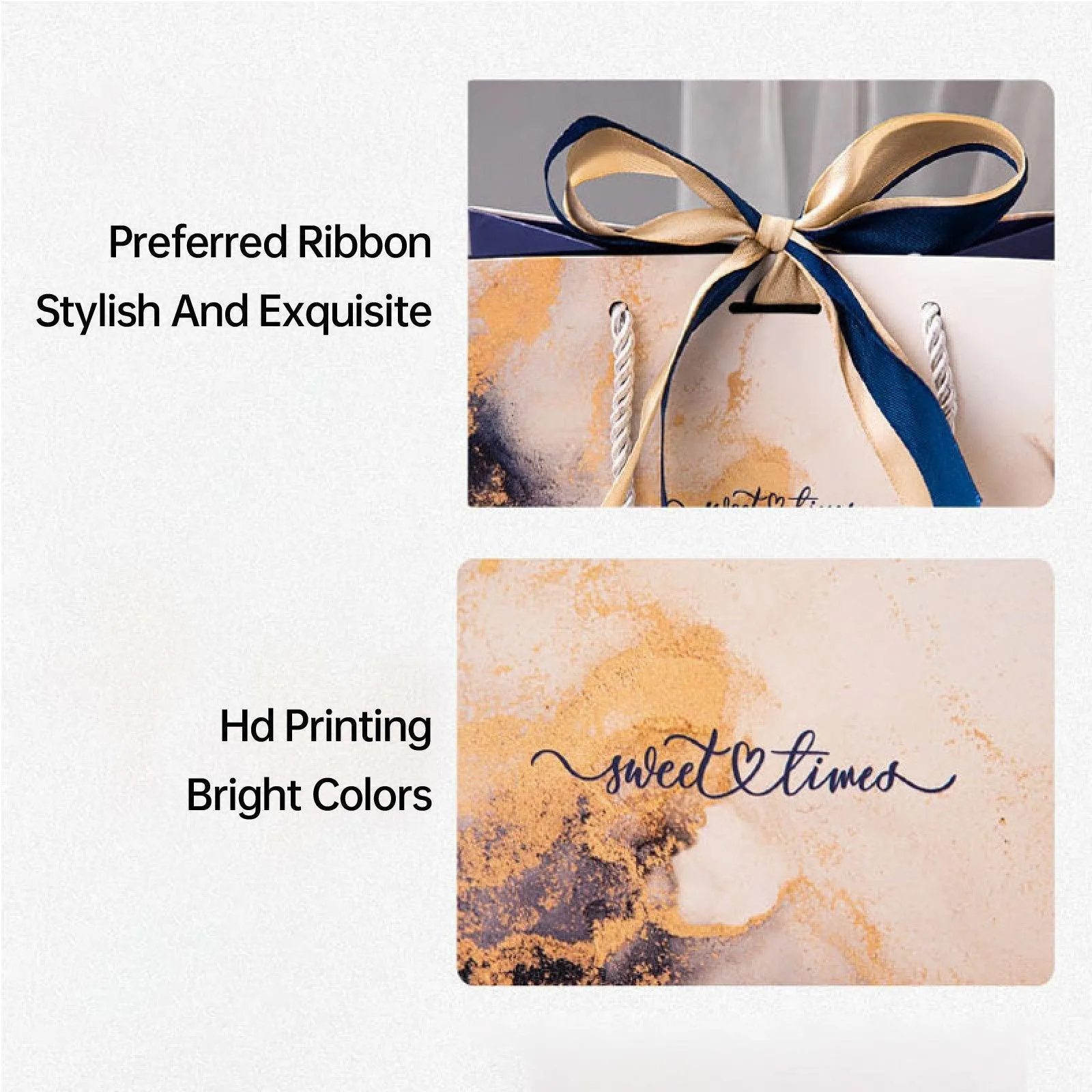 Marble Texture Gift Bag with Ribbon 10PCS White