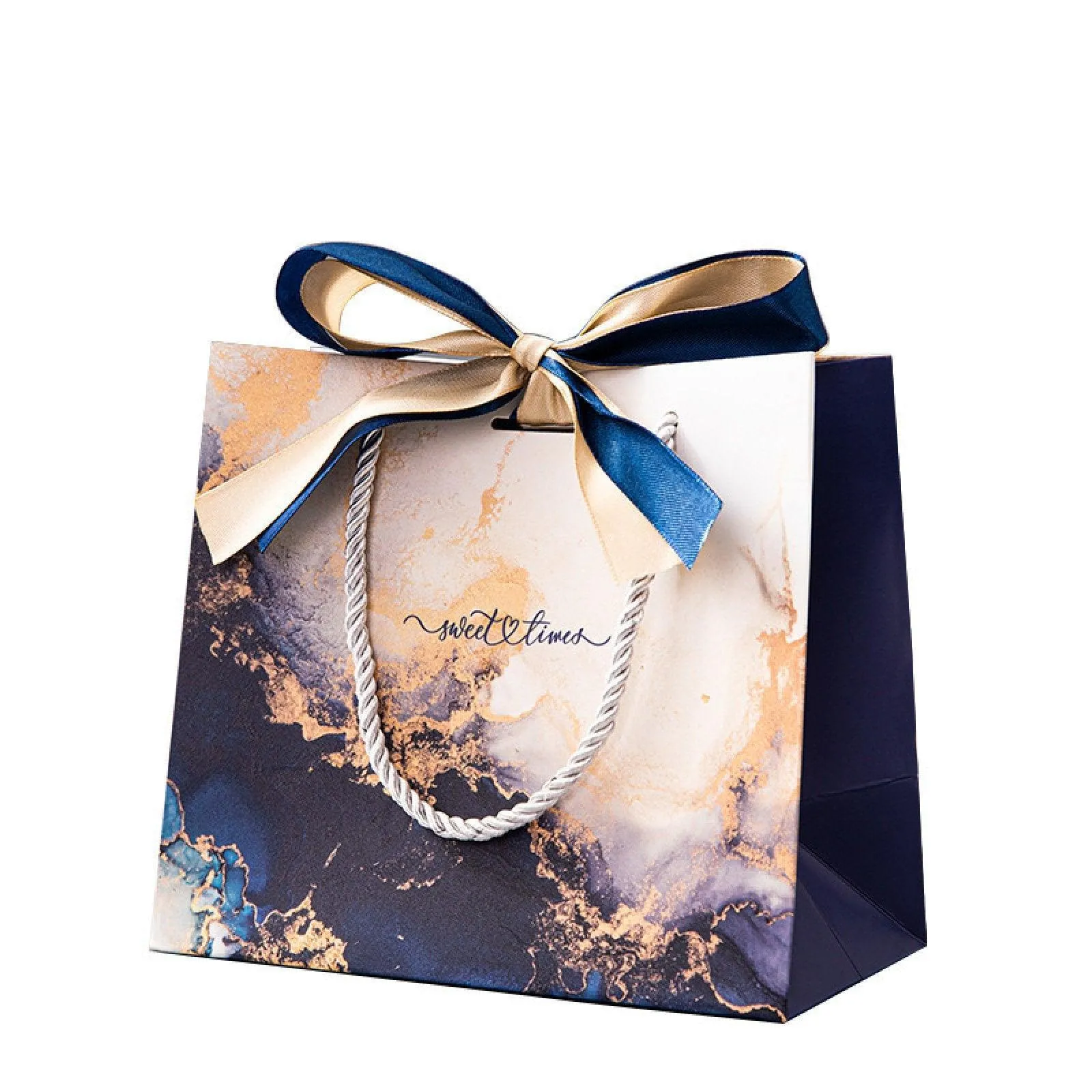 Marble Texture Gift Bag with Ribbon 10PCS White