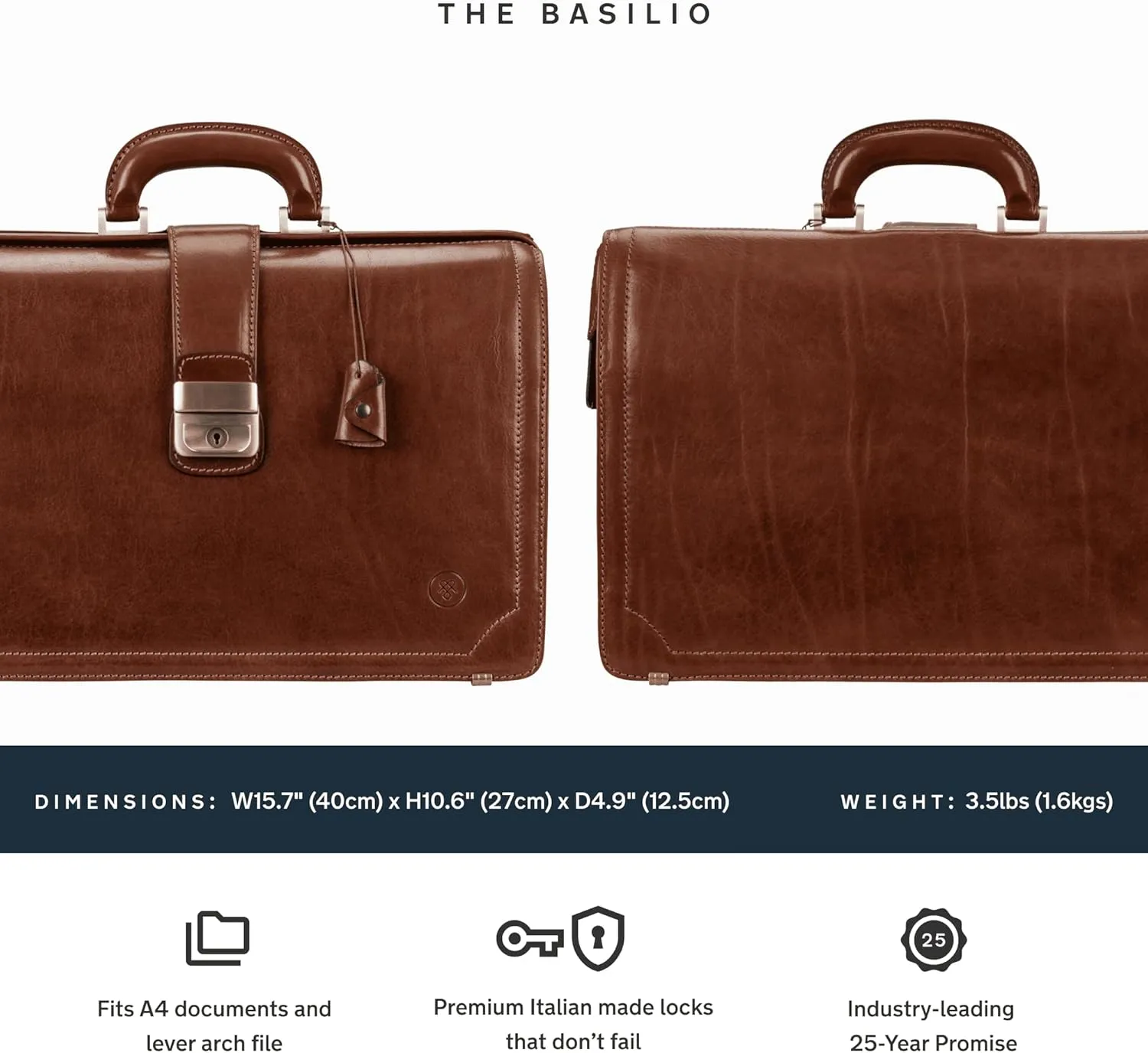 Maxwell Scott - Mens Luxury Leather Executive Lawyer Briefcase - 2 Section Top Handle - Handmade in Italy - The Basilio