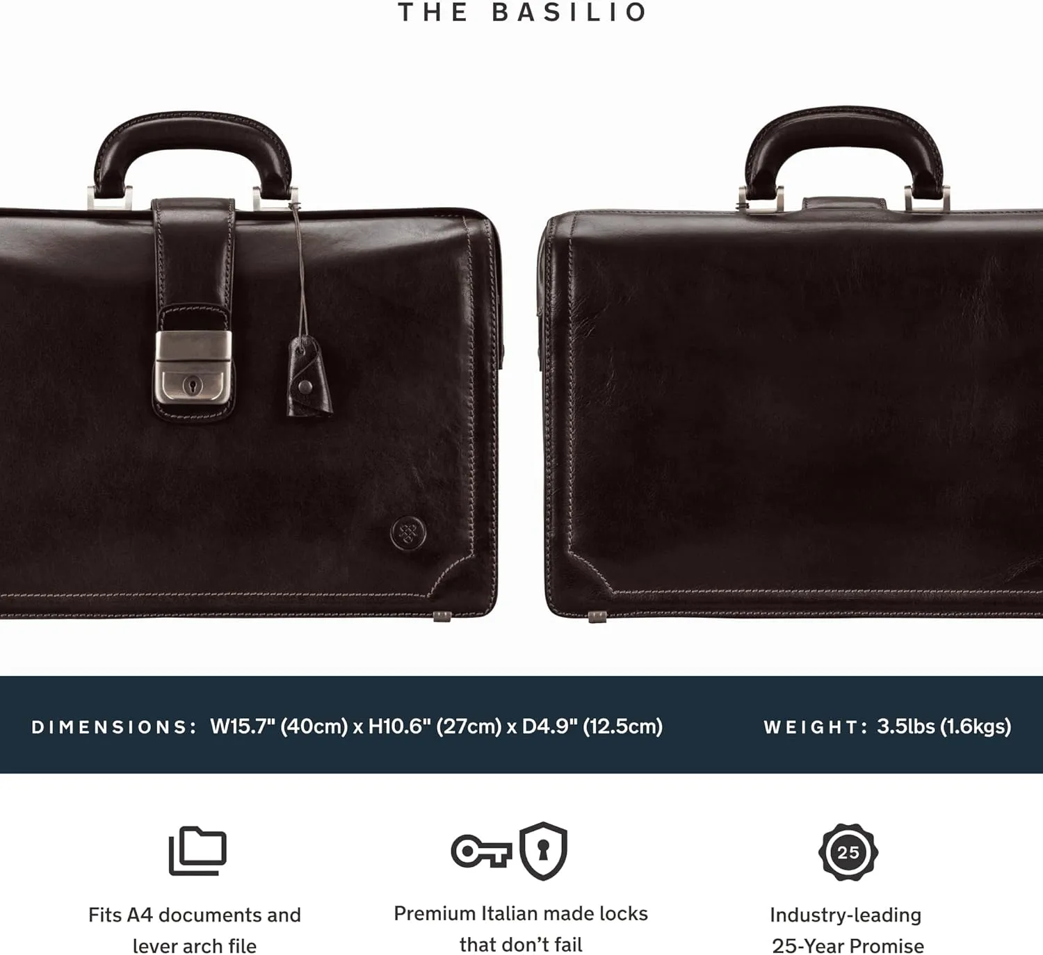 Maxwell Scott - Mens Luxury Leather Executive Lawyer Briefcase - 2 Section Top Handle - Handmade in Italy - The Basilio