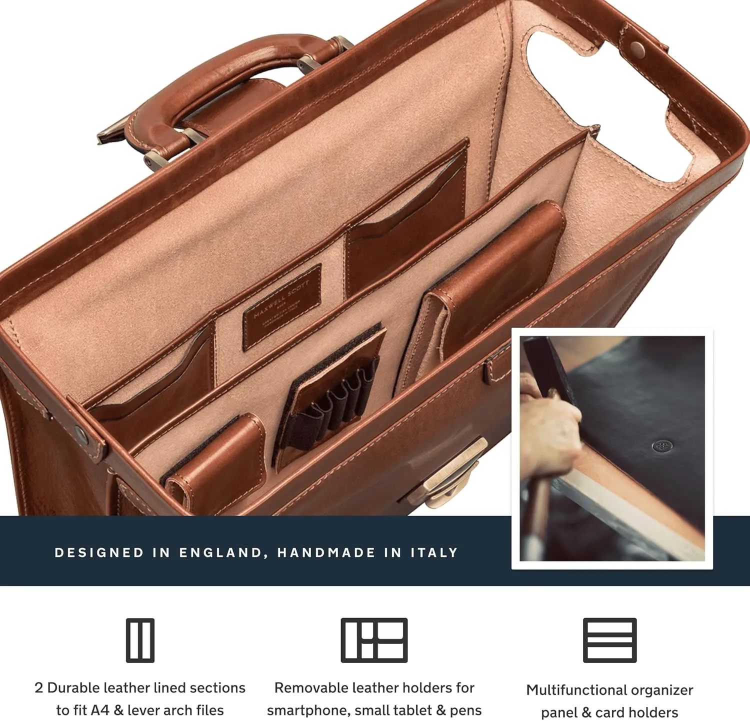 Maxwell Scott - Mens Luxury Leather Executive Lawyer Briefcase - 2 Section Top Handle - Handmade in Italy - The Basilio