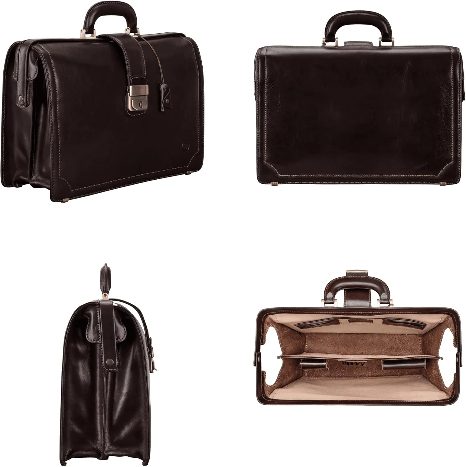 Maxwell Scott - Mens Luxury Leather Executive Lawyer Briefcase - 2 Section Top Handle - Handmade in Italy - The Basilio