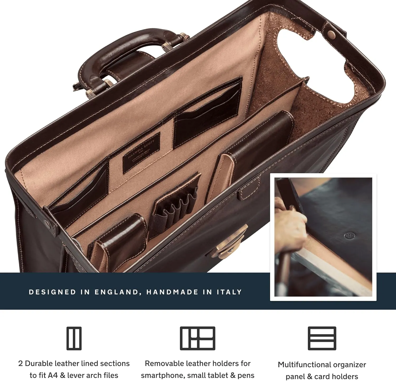 Maxwell Scott - Mens Luxury Leather Executive Lawyer Briefcase - 2 Section Top Handle - Handmade in Italy - The Basilio