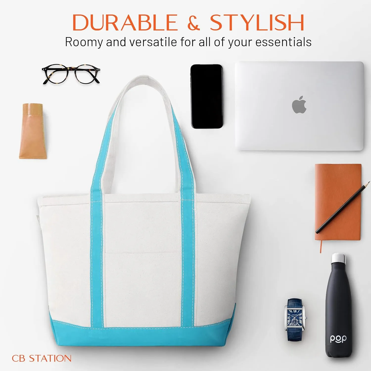 Medium Classic Canvas Tote Bag for Women, Top Zipper Closure, Outer Pocket, Daily Essentials, Groceries, Traveling