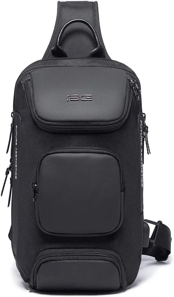 Men's Chest Backpack Unisex USB Crossbody Bag Men's Fashion Casual Shoulder Bag Single Shoulder Bag (Black