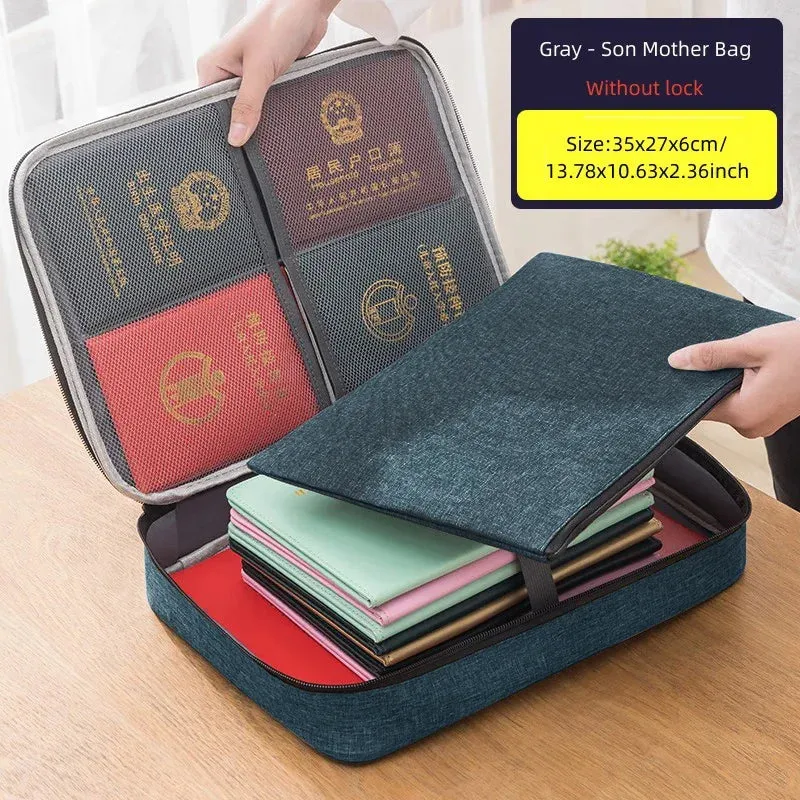 Men's Document Storage Bag Briefcase Tote Bag Credentials Credit Card Wallet Organizer Travel Ticket Package Accessories Supplie