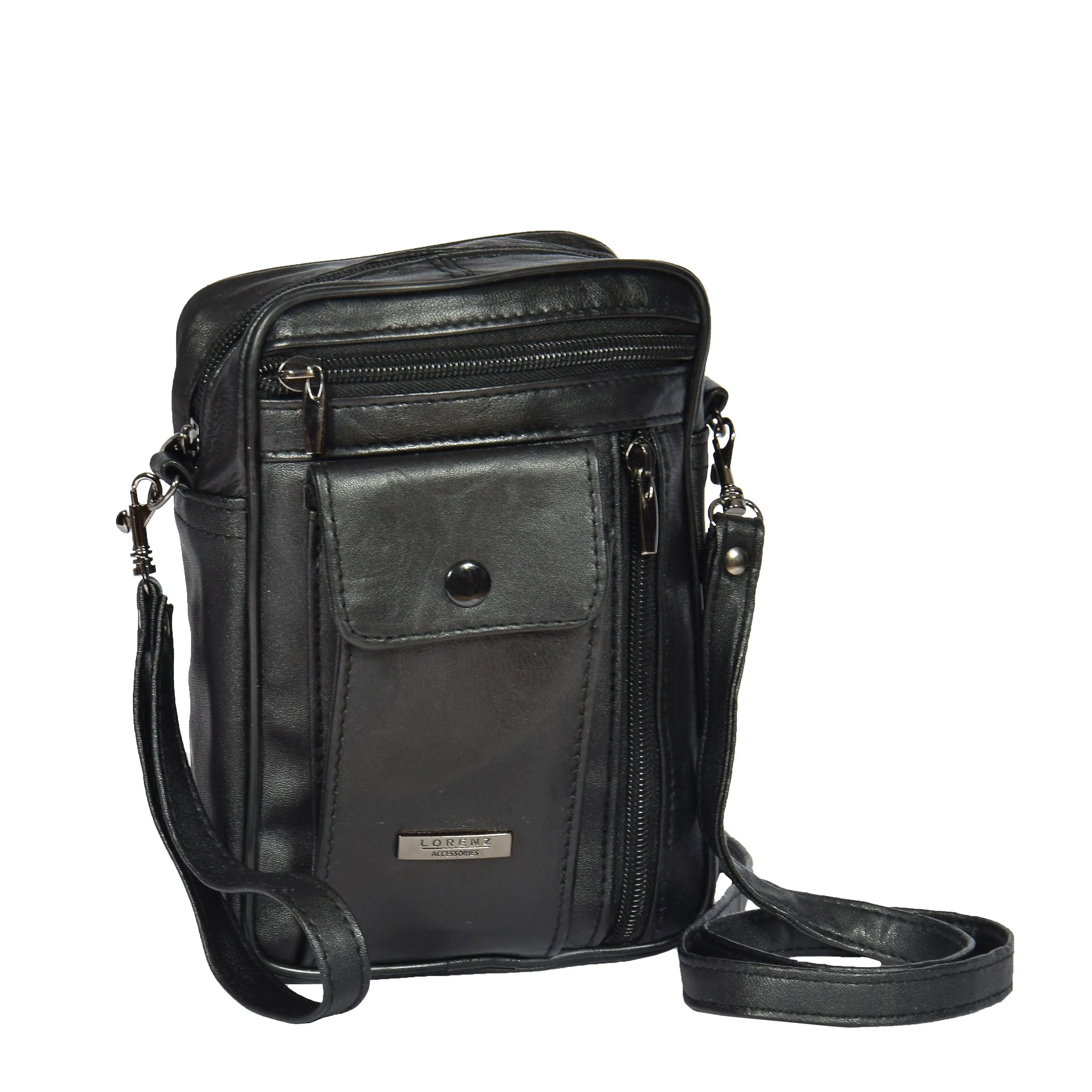 Mens Genuine Leather Small Bag with a Wrist Strap Black DR473