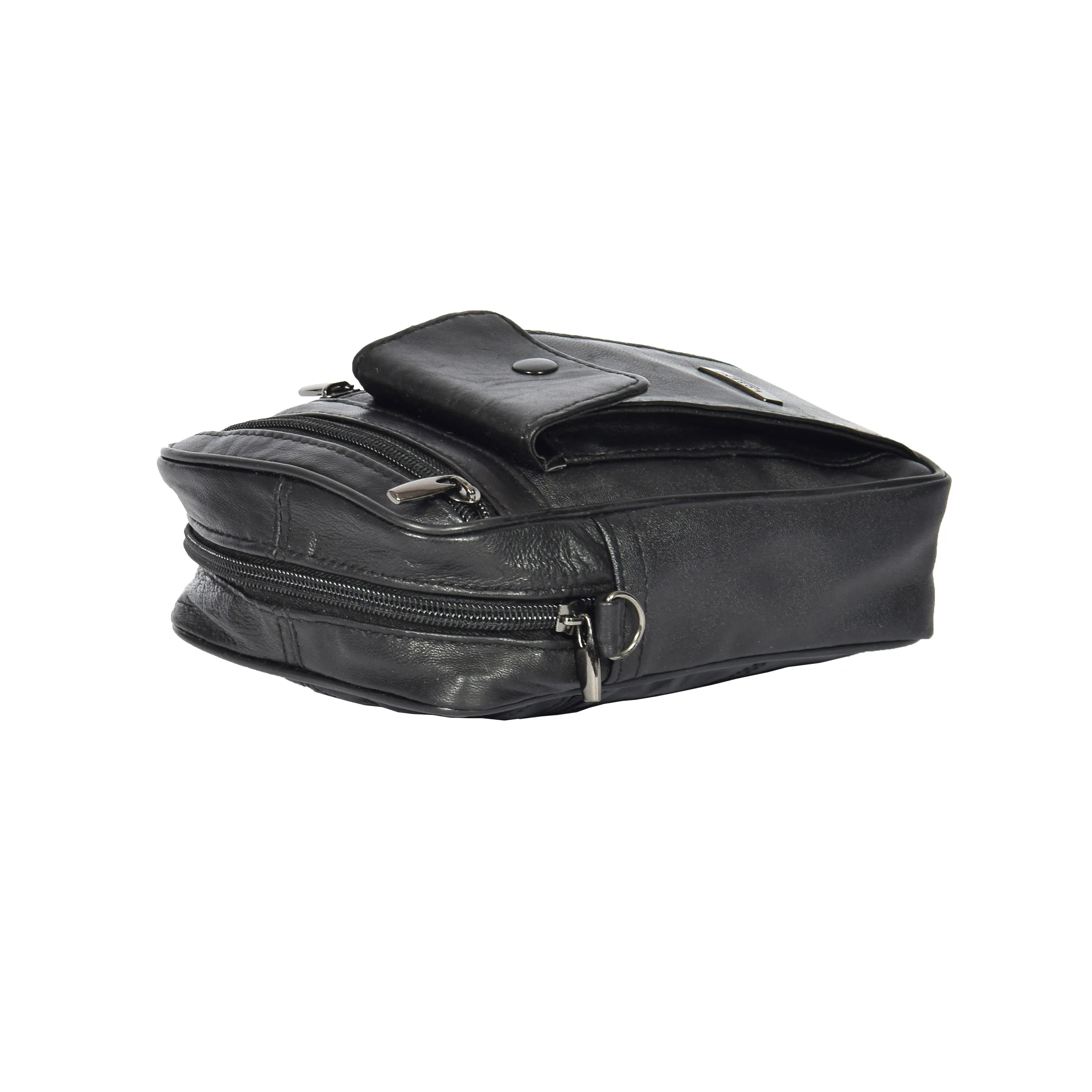 Mens Genuine Leather Small Bag with a Wrist Strap Black DR473