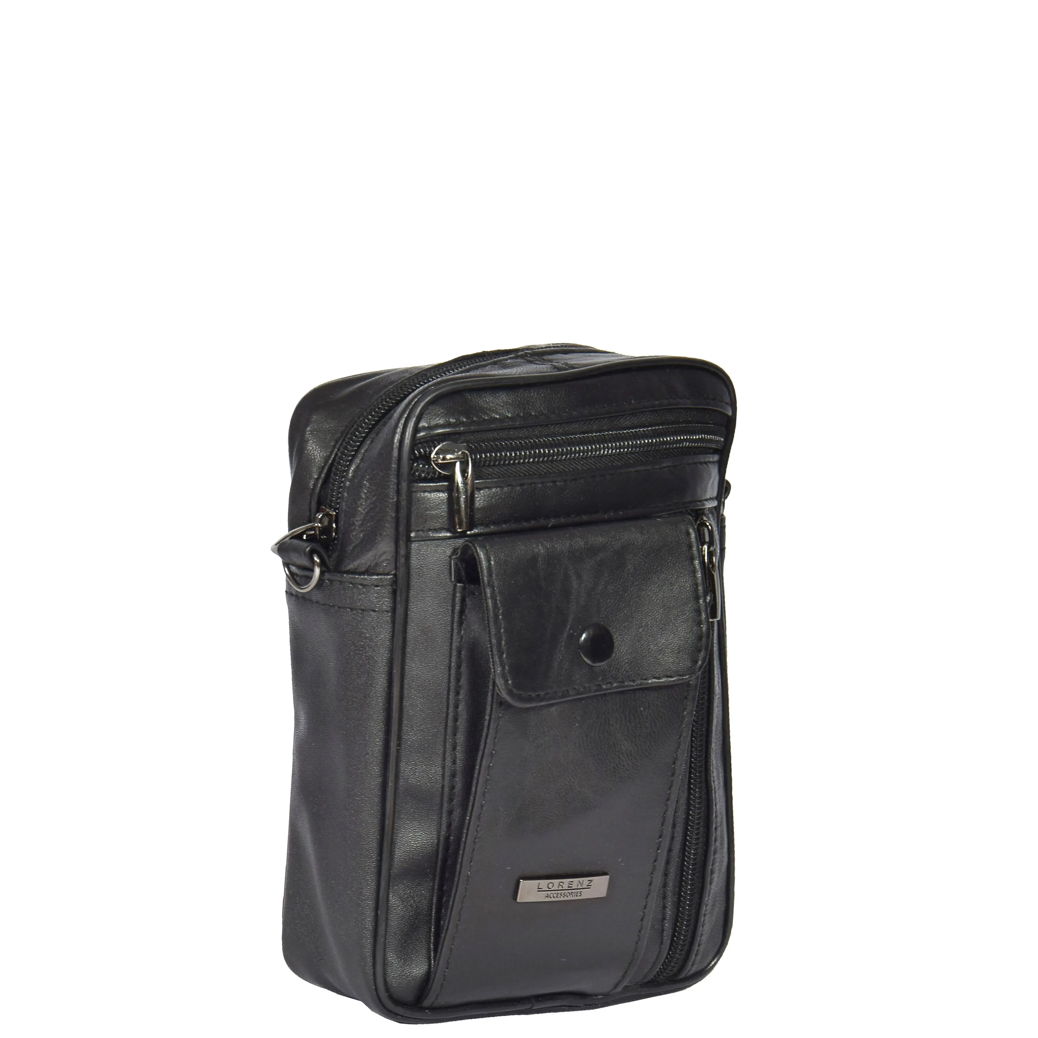 Mens Genuine Leather Small Bag with a Wrist Strap Black DR473