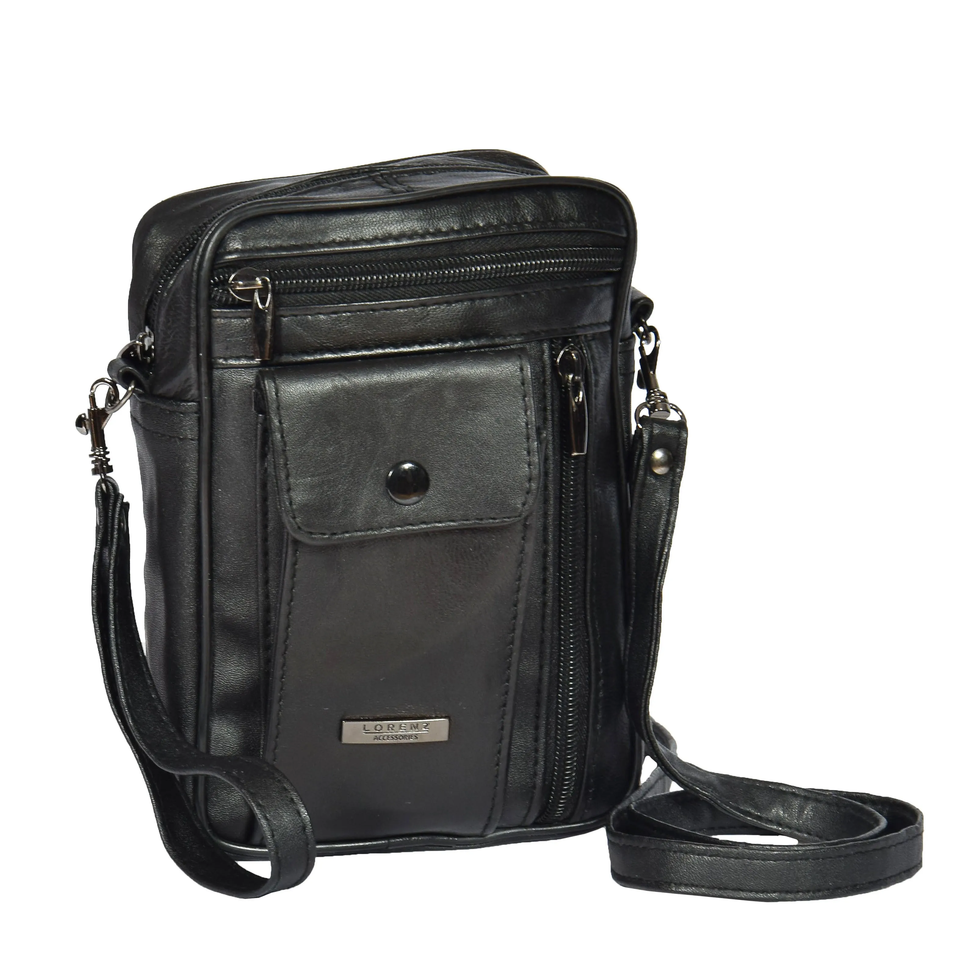 Mens Genuine Leather Small Bag with a Wrist Strap Black DR473