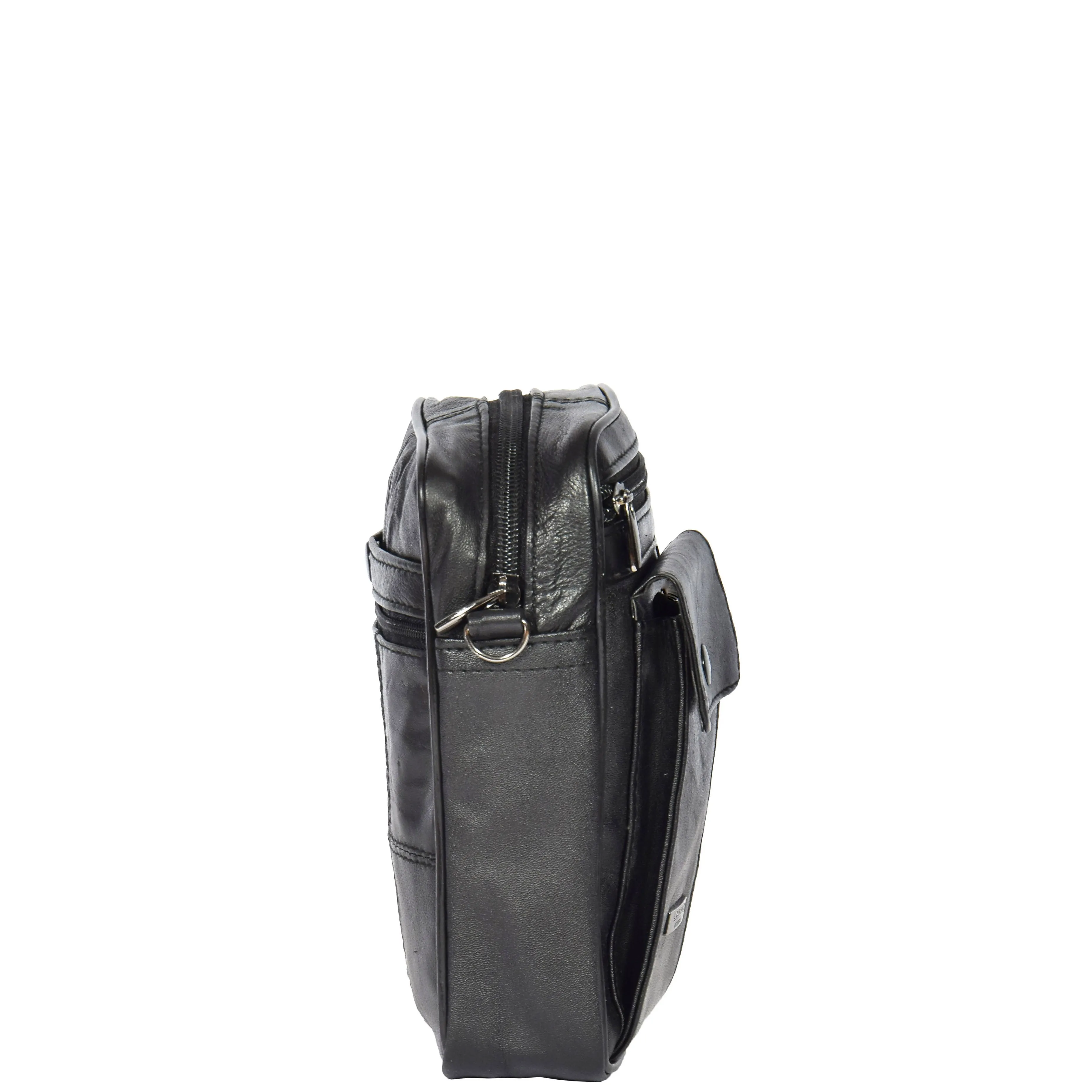 Mens Genuine Leather Small Bag with a Wrist Strap Black DR473