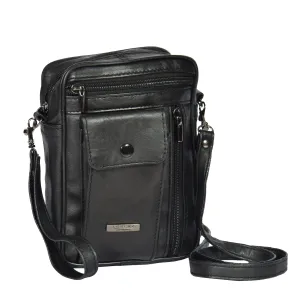 Mens Genuine Leather Small Bag with a Wrist Strap Black DR473