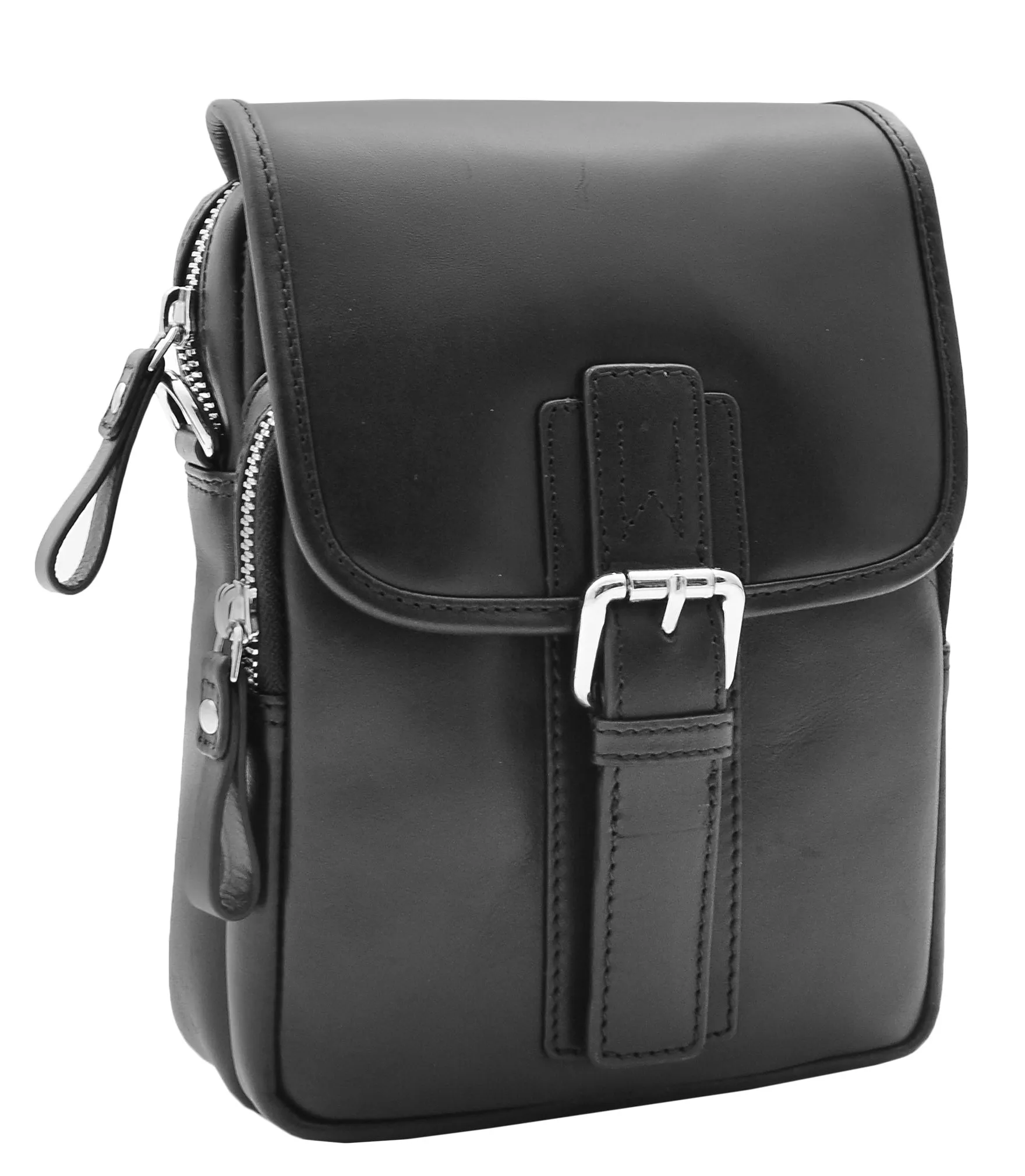 Men's Smart Cross Body Bag Genuine Leather Messenger Black DR386