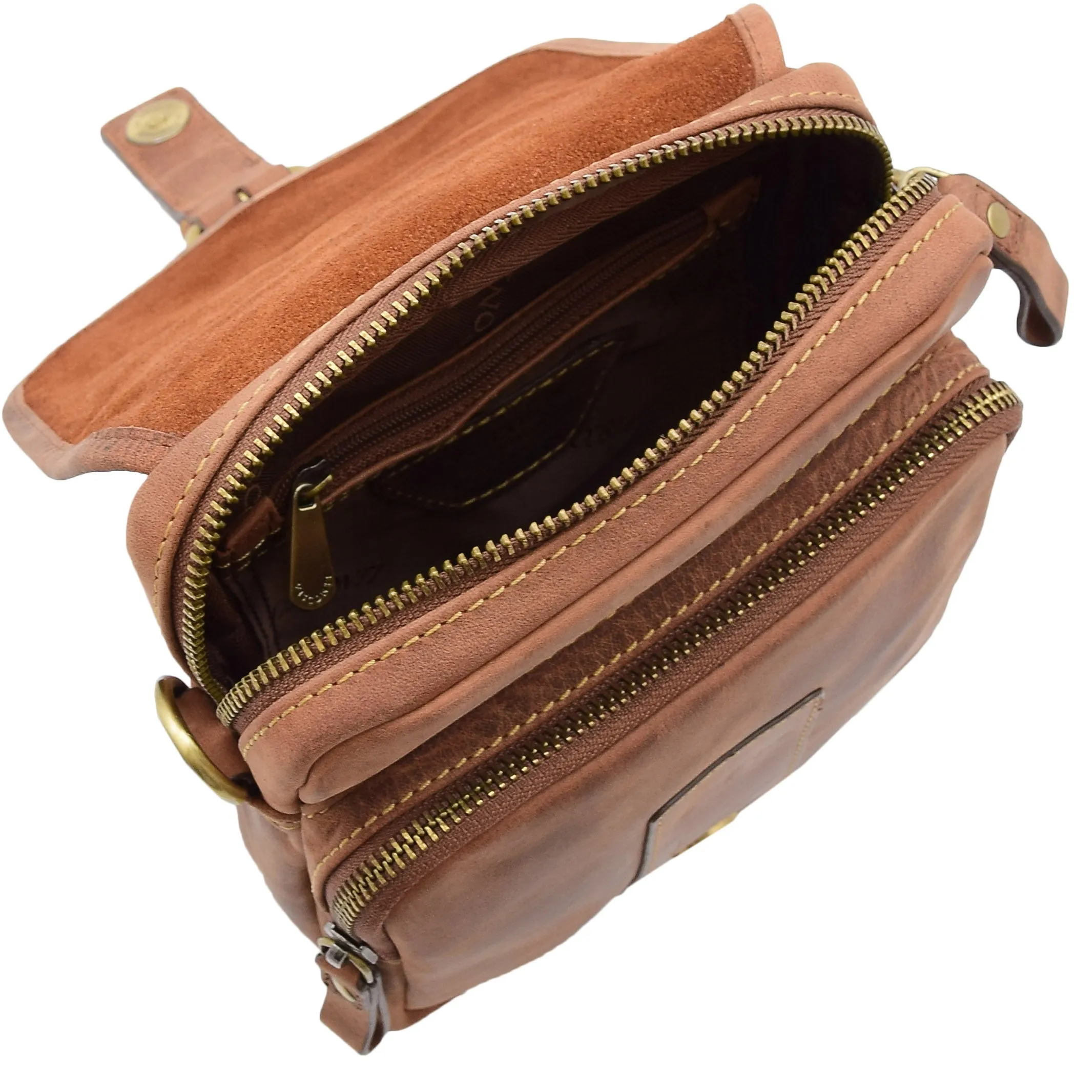 Men's Smart Cross Body Bag Genuine Leather Messenger Tan DR386