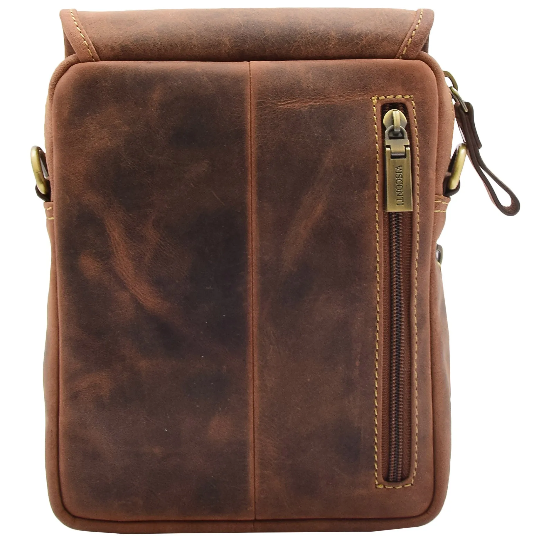 Men's Smart Cross Body Bag Genuine Leather Messenger Tan DR386