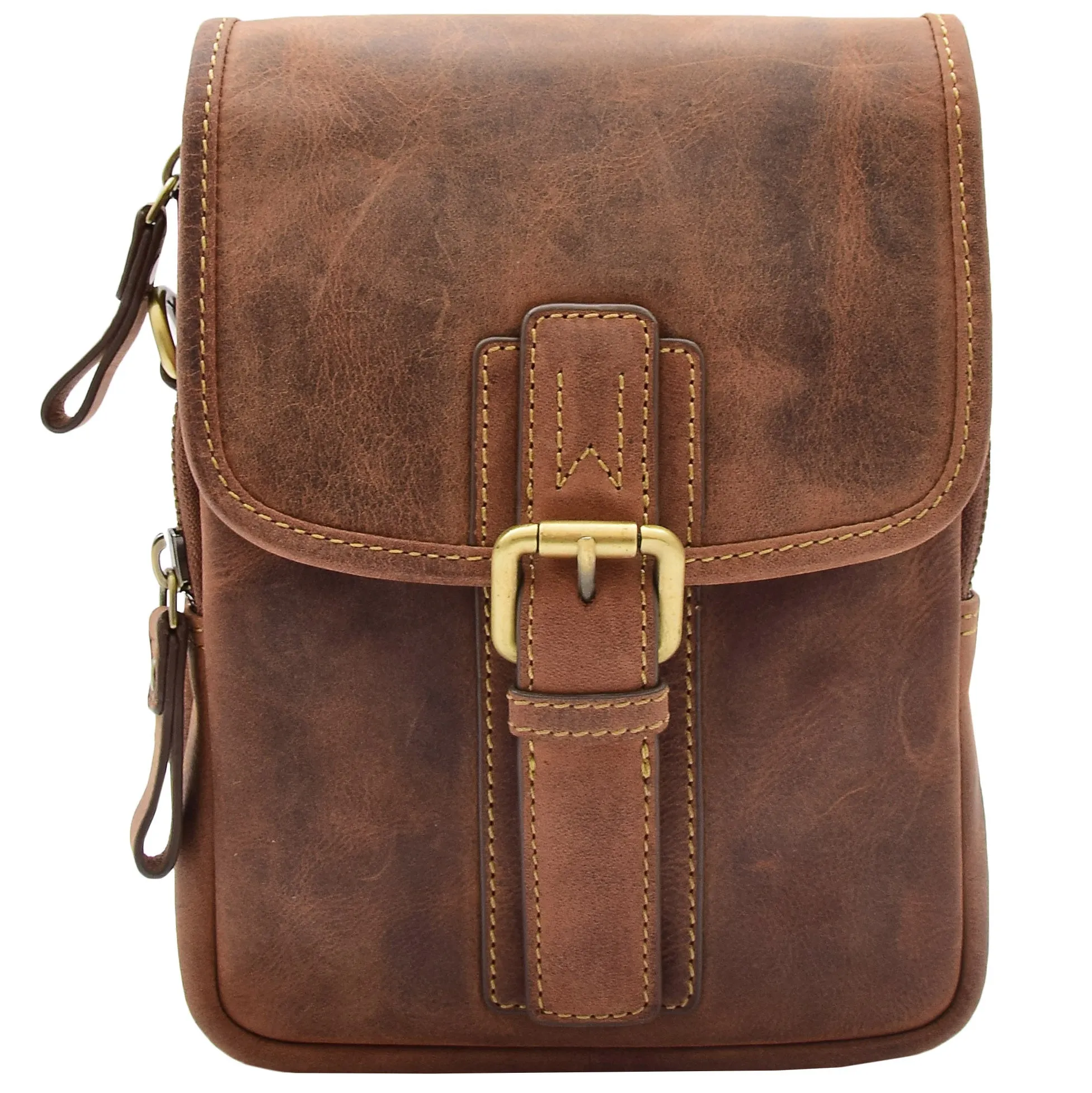 Men's Smart Cross Body Bag Genuine Leather Messenger Tan DR386