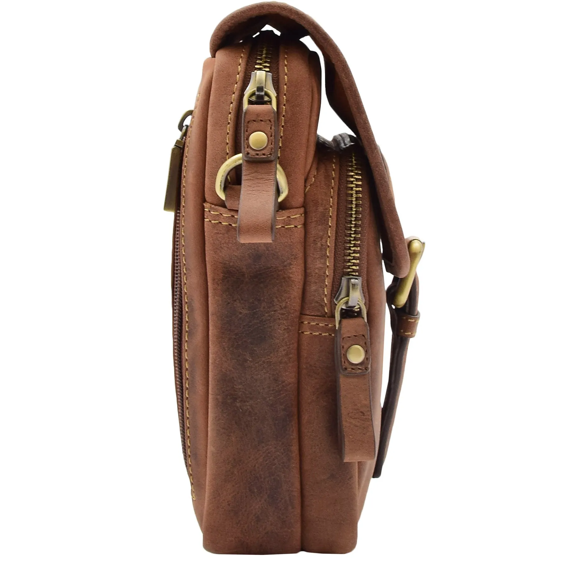 Men's Smart Cross Body Bag Genuine Leather Messenger Tan DR386