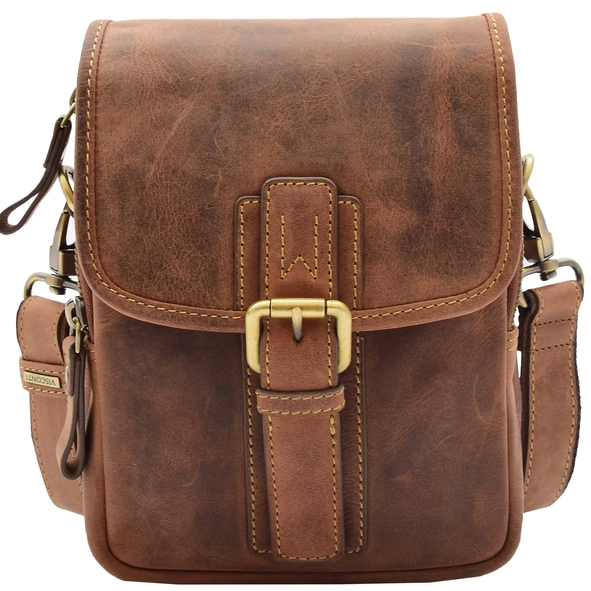 Men's Smart Cross Body Bag Genuine Leather Messenger Tan DR386