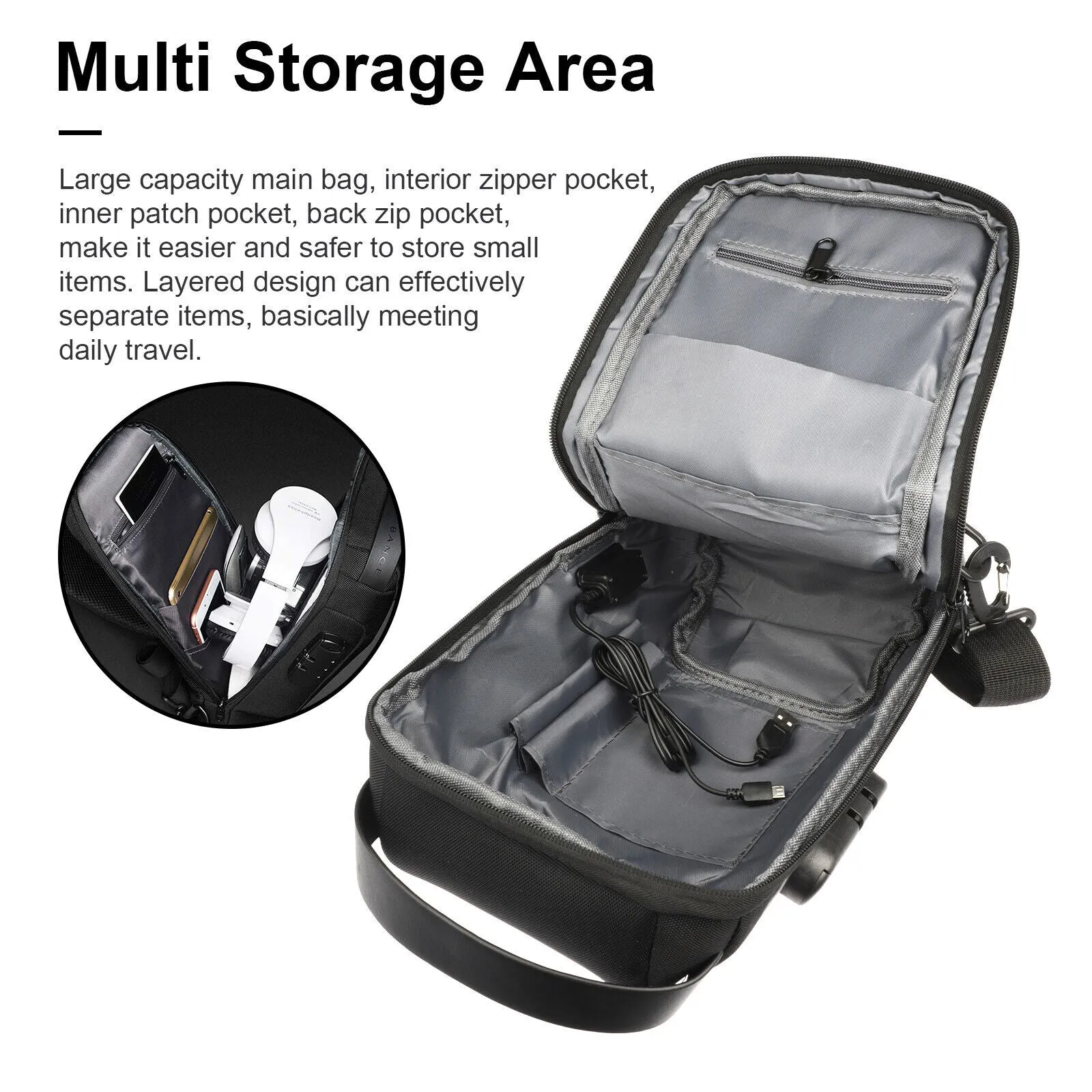 Men's Waterproof Oxford Multifunction Crossbody Bags Anti-theft
