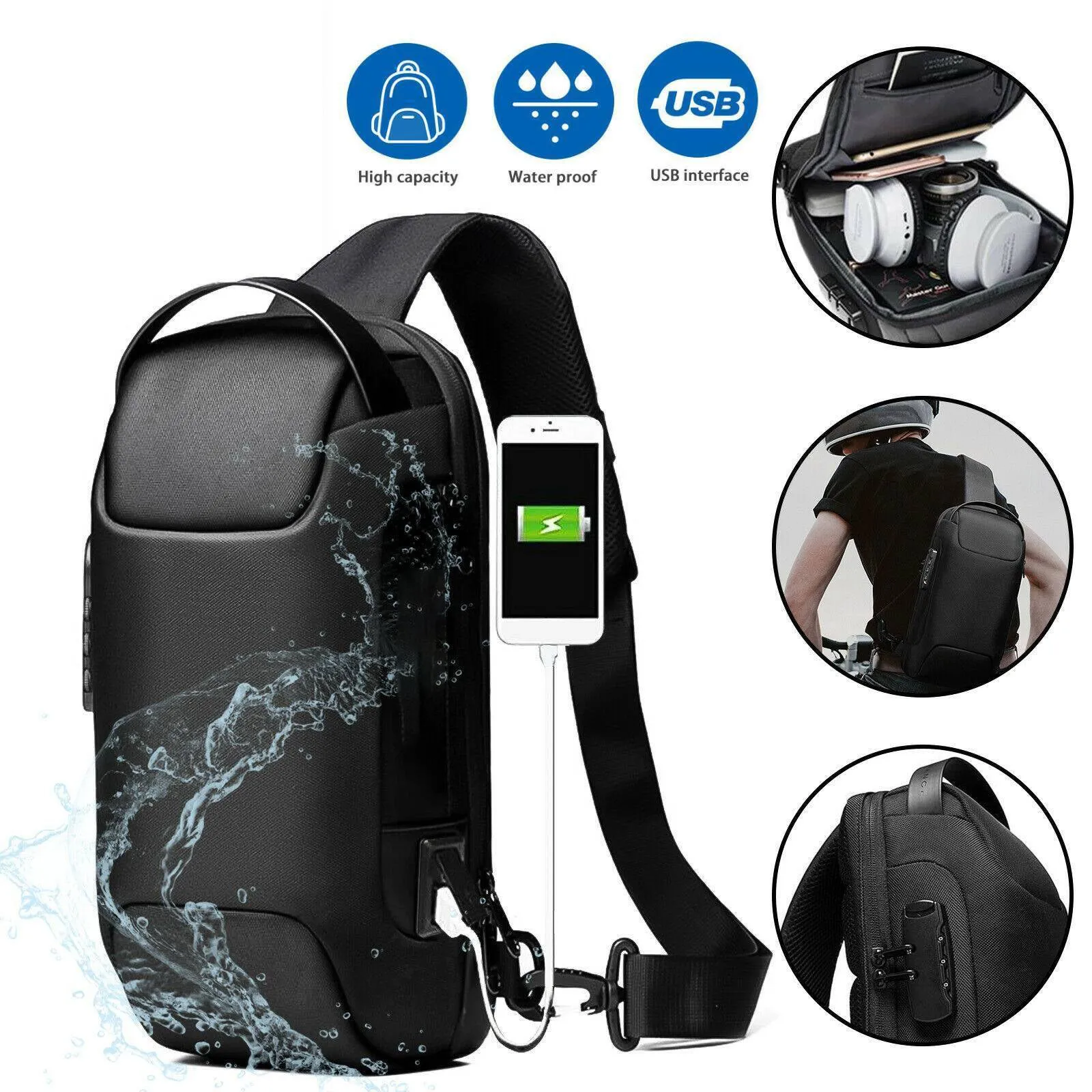 Men's Waterproof Oxford Multifunction Crossbody Bags Anti-theft