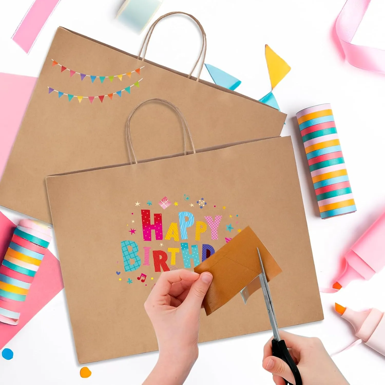 MESHA Large Brown Paper Bags with Handles 16x6x12 Inch 25 Pack Gift Shopping Bags Large Craft Bag Kraft Bag for Small Business