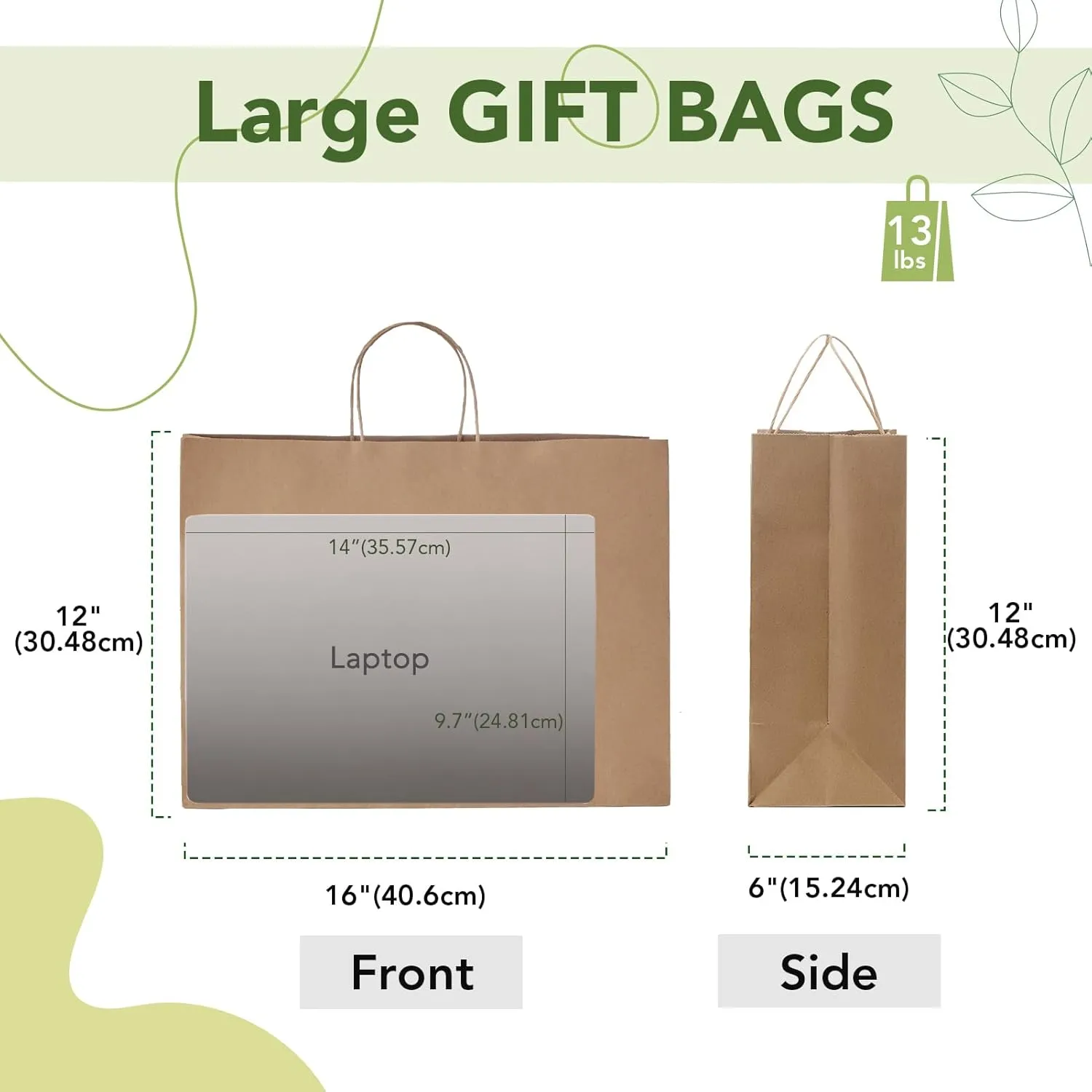 MESHA Large Brown Paper Bags with Handles 16x6x12 Inch 25 Pack Gift Shopping Bags Large Craft Bag Kraft Bag for Small Business