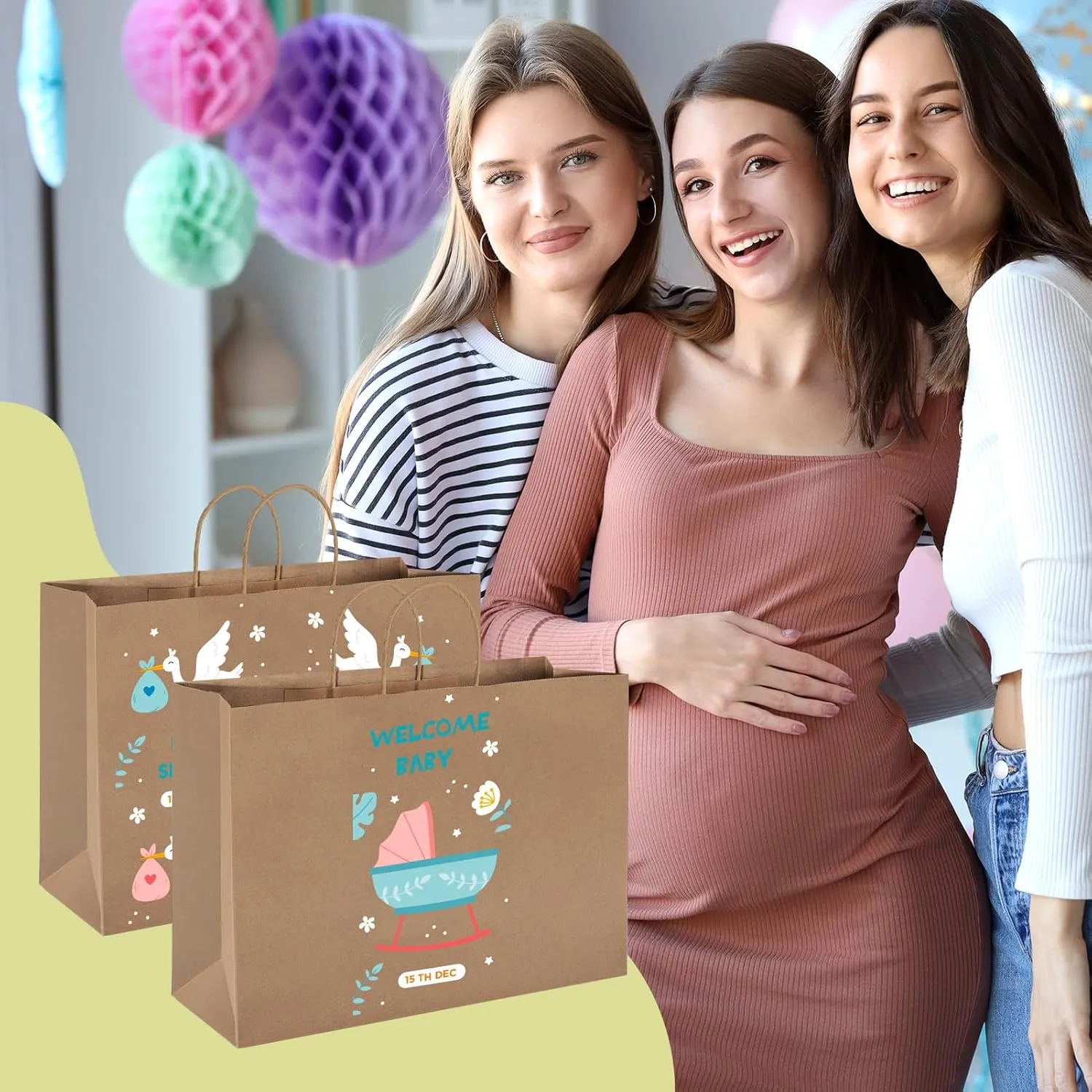 MESHA Large Brown Paper Bags with Handles 16x6x12 Inch 25 Pack Gift Shopping Bags Large Craft Bag Kraft Bag for Small Business