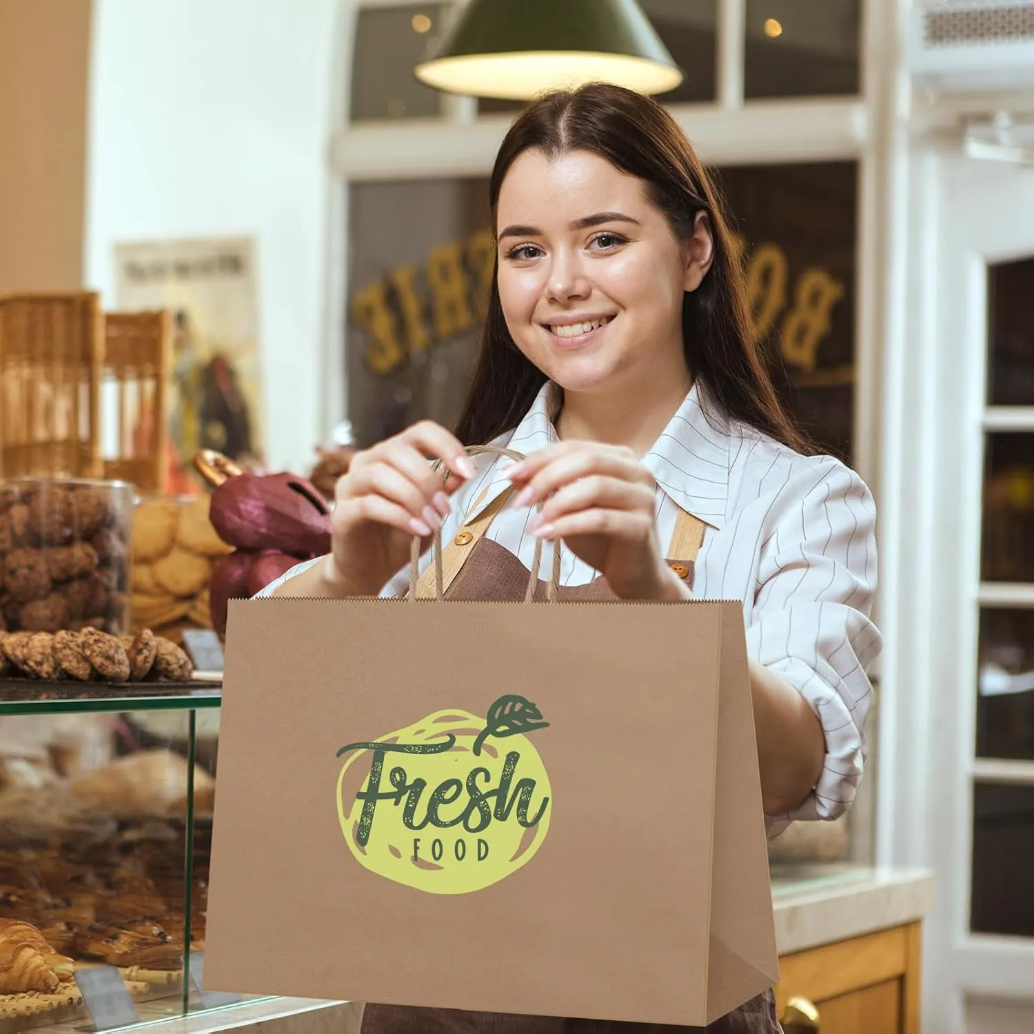 MESHA Large Brown Paper Bags with Handles 16x6x12 Inch 25 Pack Gift Shopping Bags Large Craft Bag Kraft Bag for Small Business