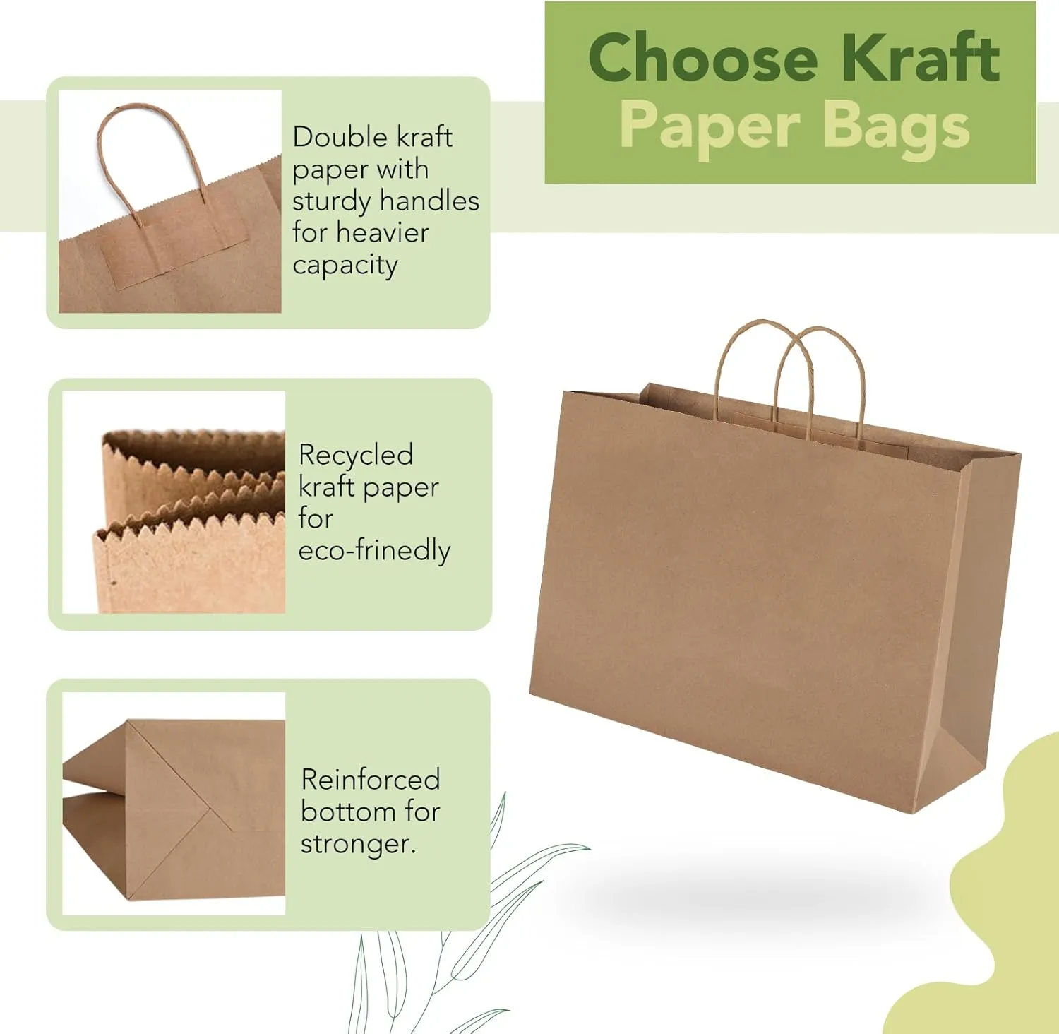 MESHA Large Brown Paper Bags with Handles 16x6x12 Inch 25 Pack Gift Shopping Bags Large Craft Bag Kraft Bag for Small Business