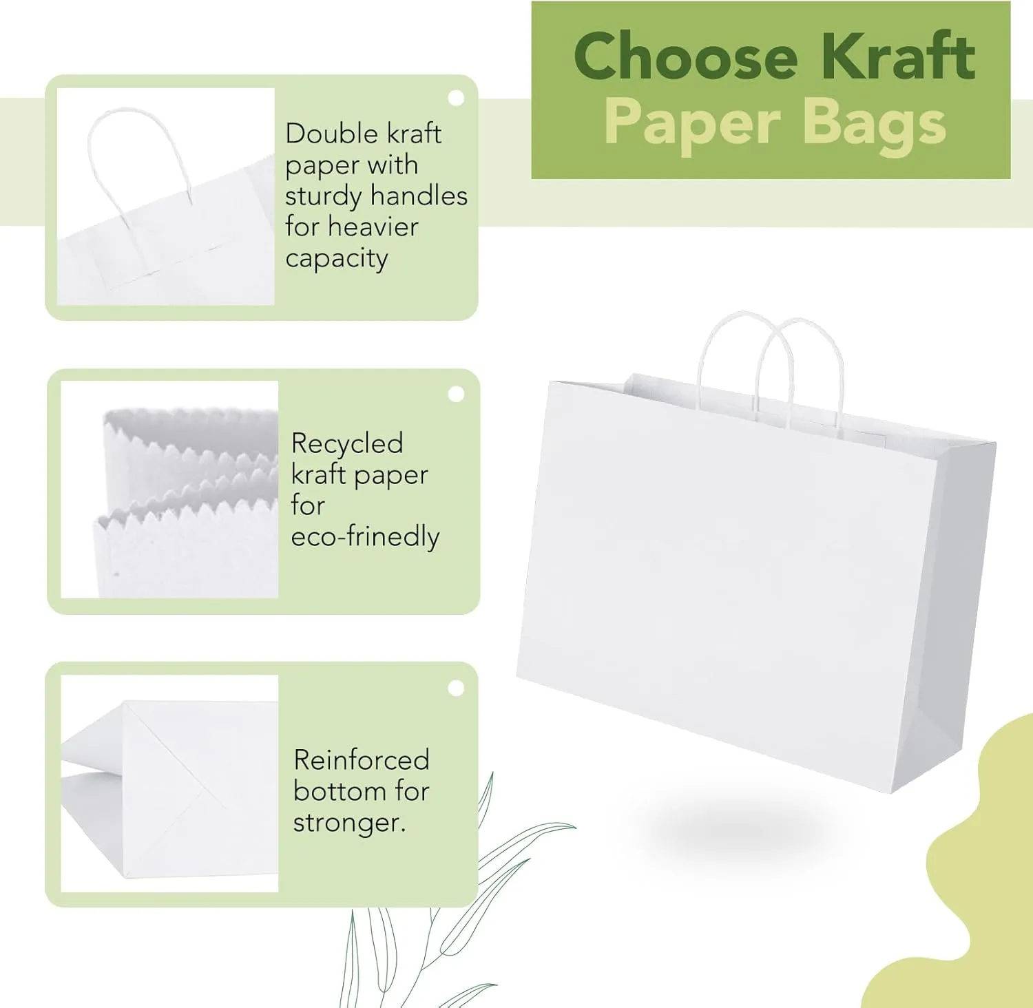 MESHA Large White Paper Bags with Handles 16x6x12 Inch 25 Pack Kraft Paper Shopping Bags Large Gift Bag Craft Bag for Small Business