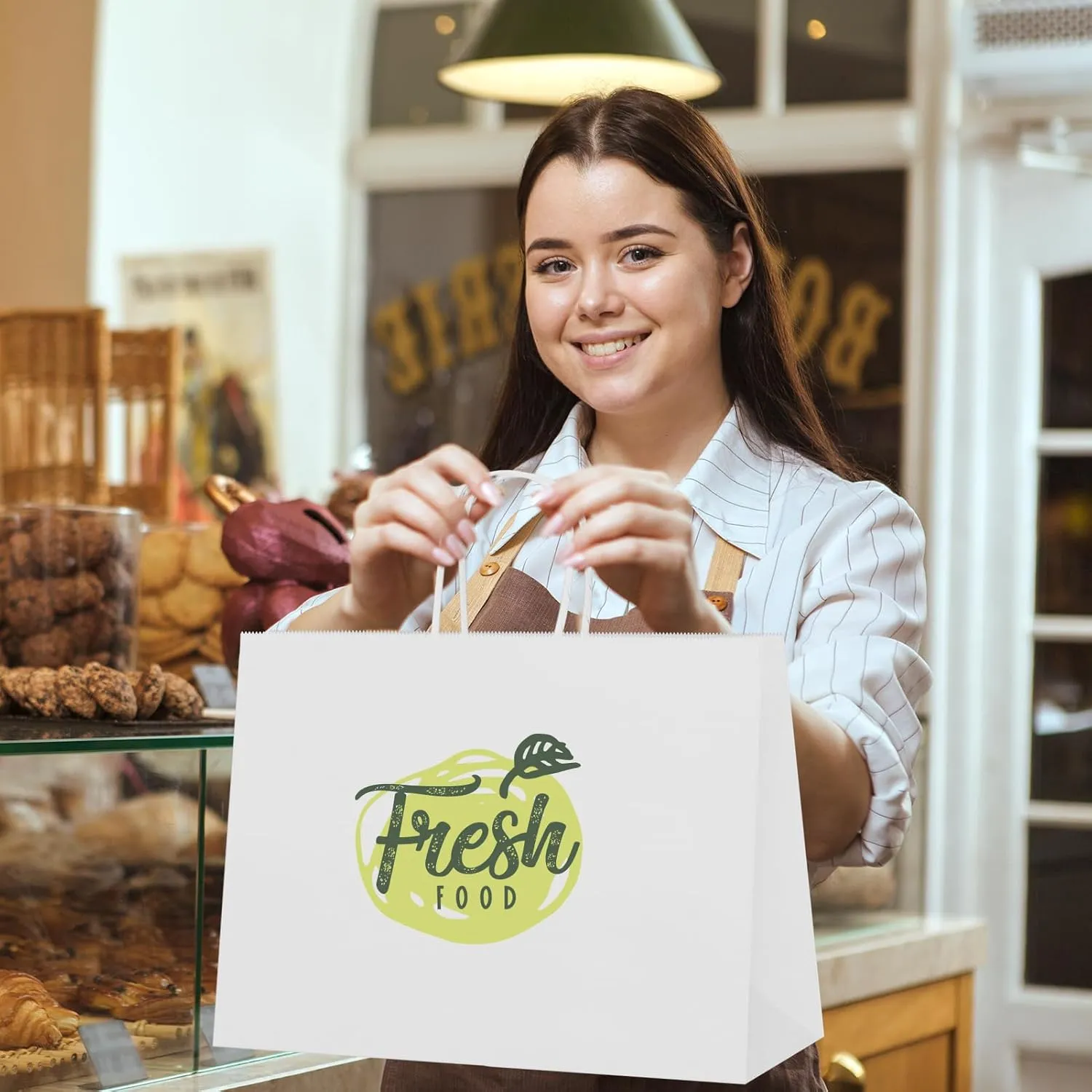 MESHA Large White Paper Bags with Handles 16x6x12 Inch 25 Pack Kraft Paper Shopping Bags Large Gift Bag Craft Bag for Small Business