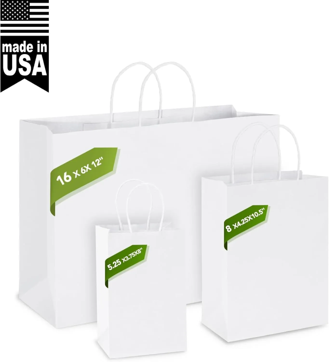 MESHA Large White Paper Bags with Handles 16x6x12 Inch 25 Pack Kraft Paper Shopping Bags Large Gift Bag Craft Bag for Small Business