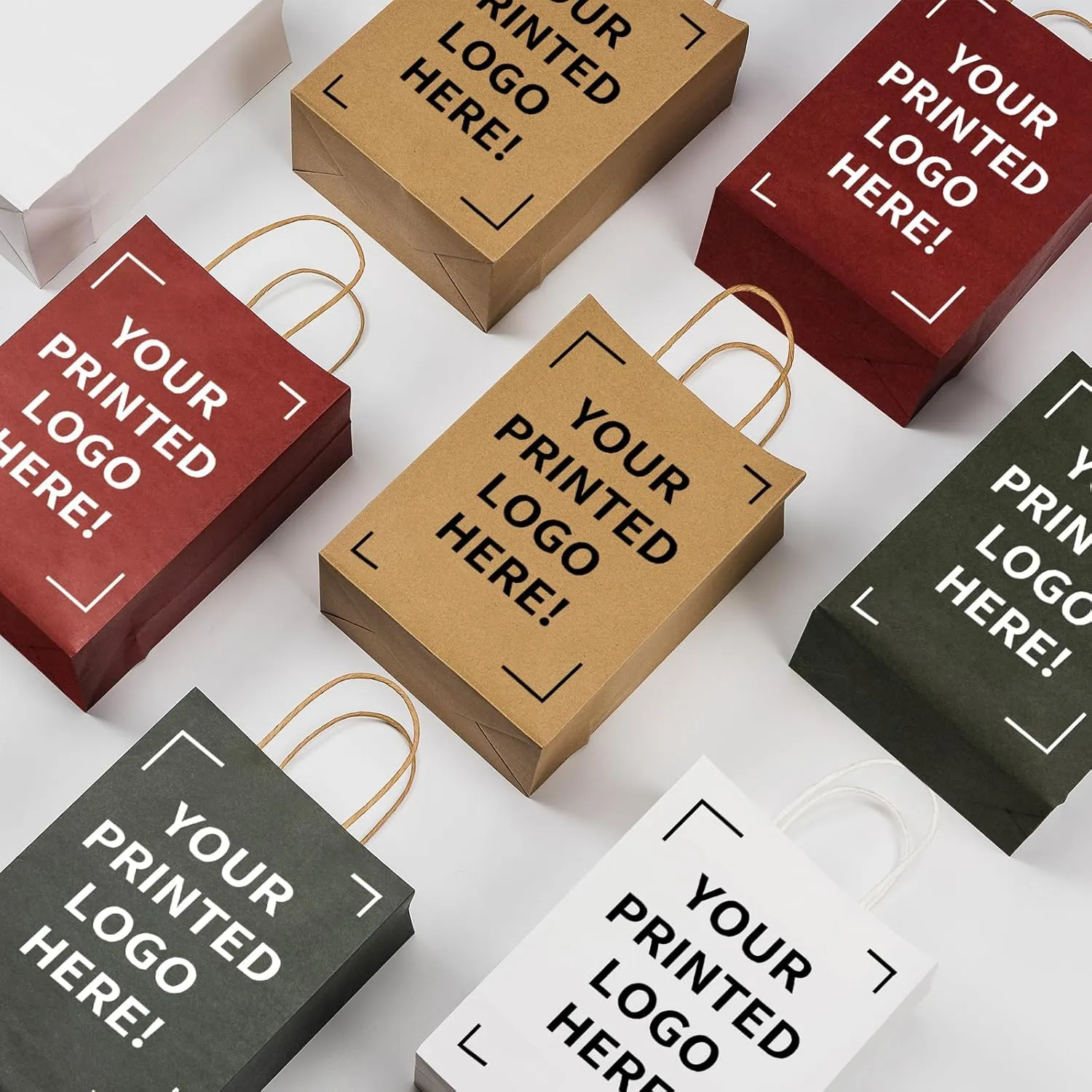 METAPRINT 50 PCS Custom Printed Kraft Paper Bags for Small Business, 8x4.5x10.8 Inch Medium Size, Personalized Retail Gift Bags with Logo, Brown Shopping Paper Bag with Handle, Goodie Bag